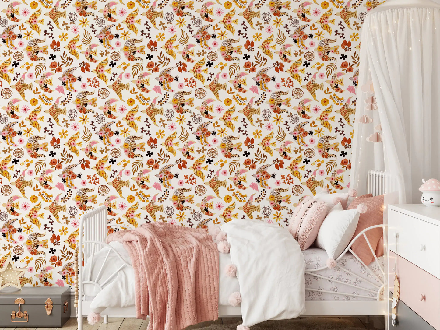 Rustic Floral Bird Flight Wallpaper⁠