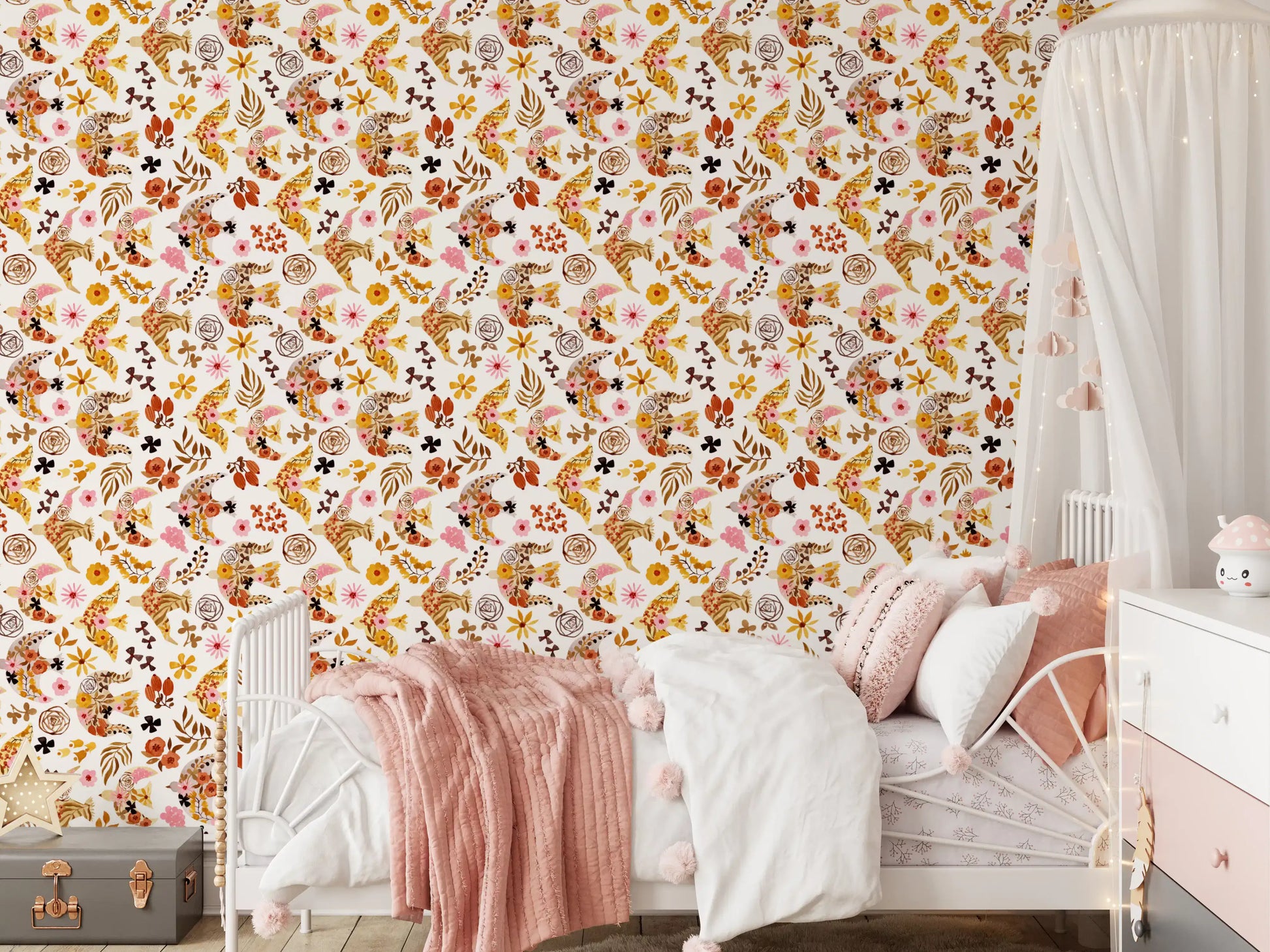Rustic Floral Bird Flight Wallpaper⁠