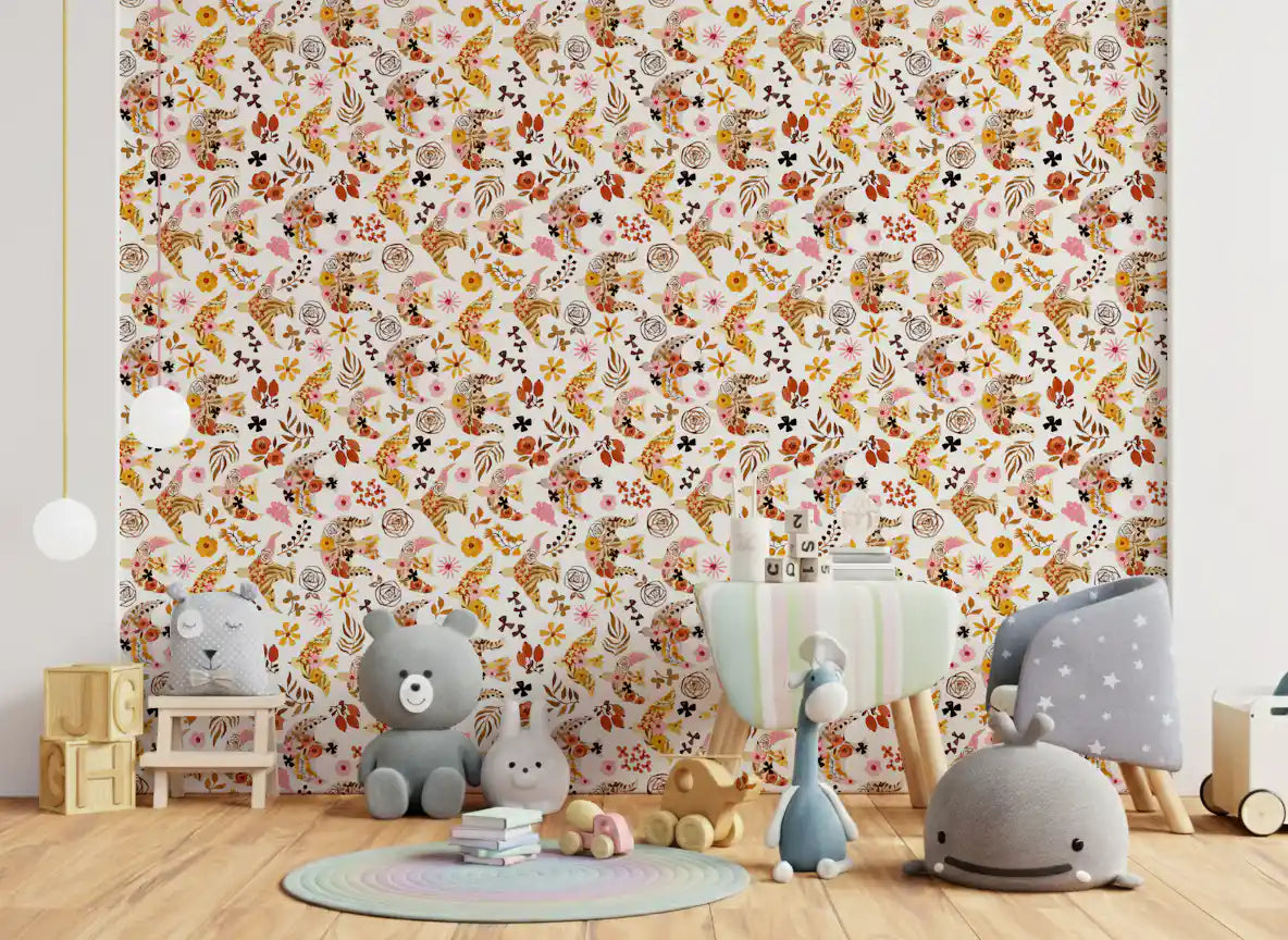 Rustic Floral Bird Flight Wallpaper⁠