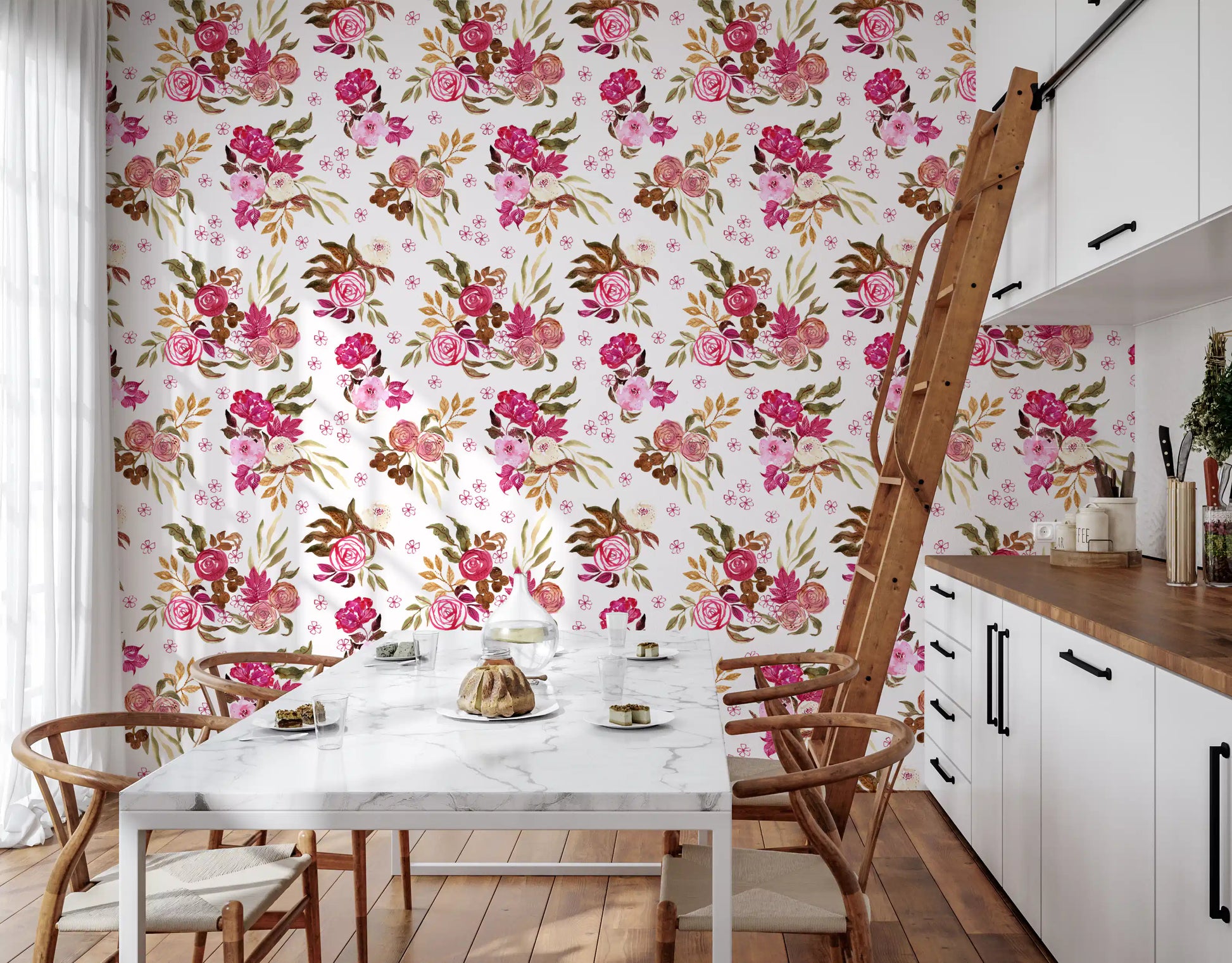 Crimson Rose Watercolor Bouquet Wallpaper⁠