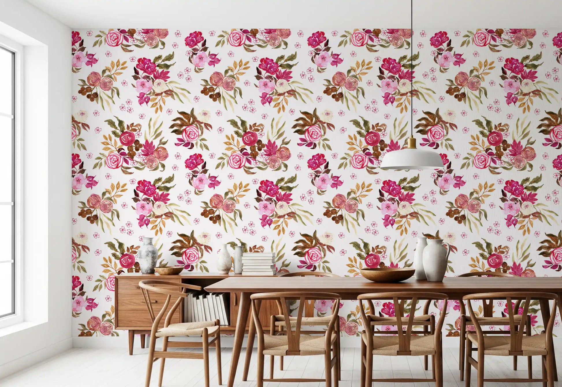 Crimson Rose Watercolor Bouquet Wallpaper⁠