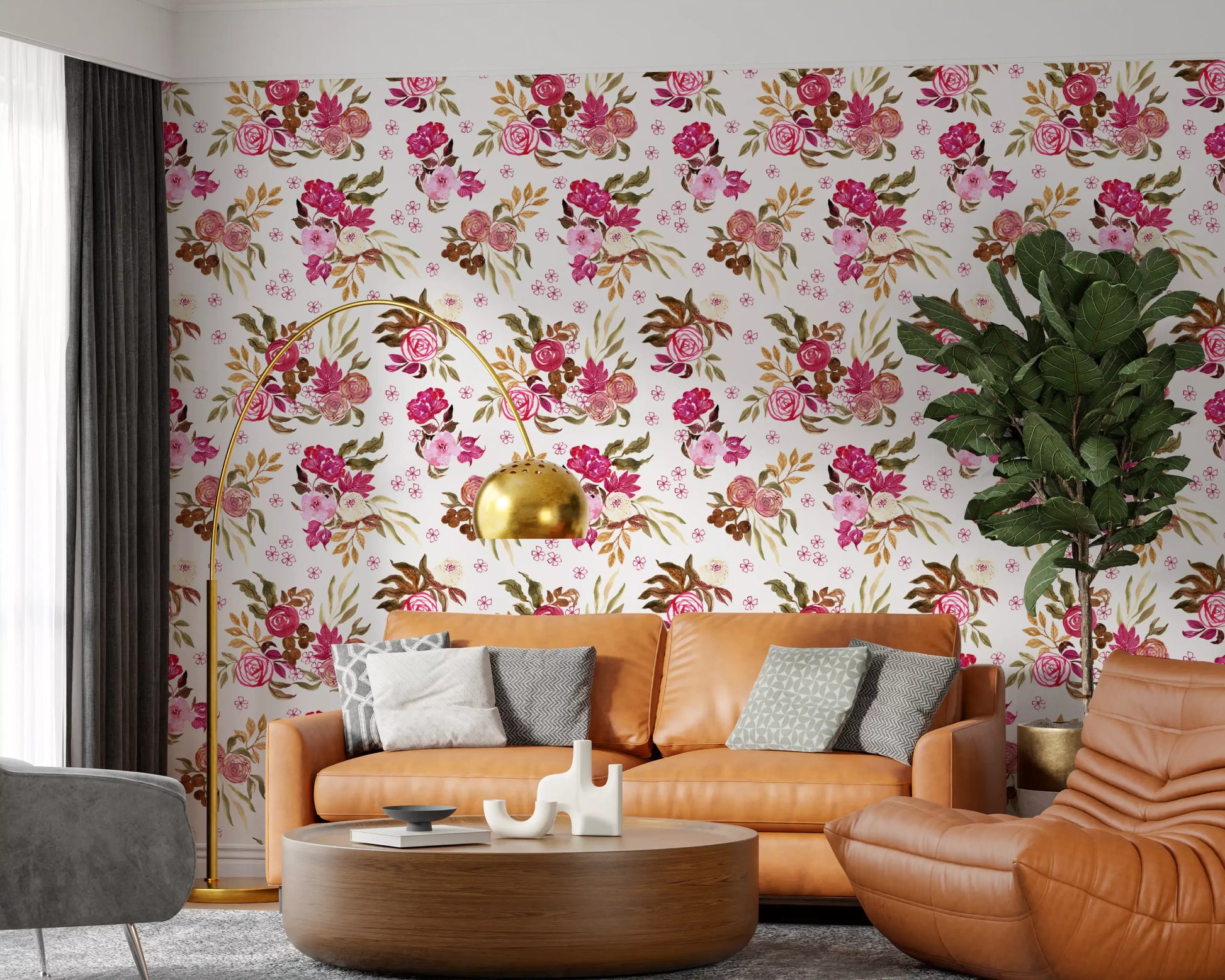 Crimson Rose Watercolor Bouquet Wallpaper⁠