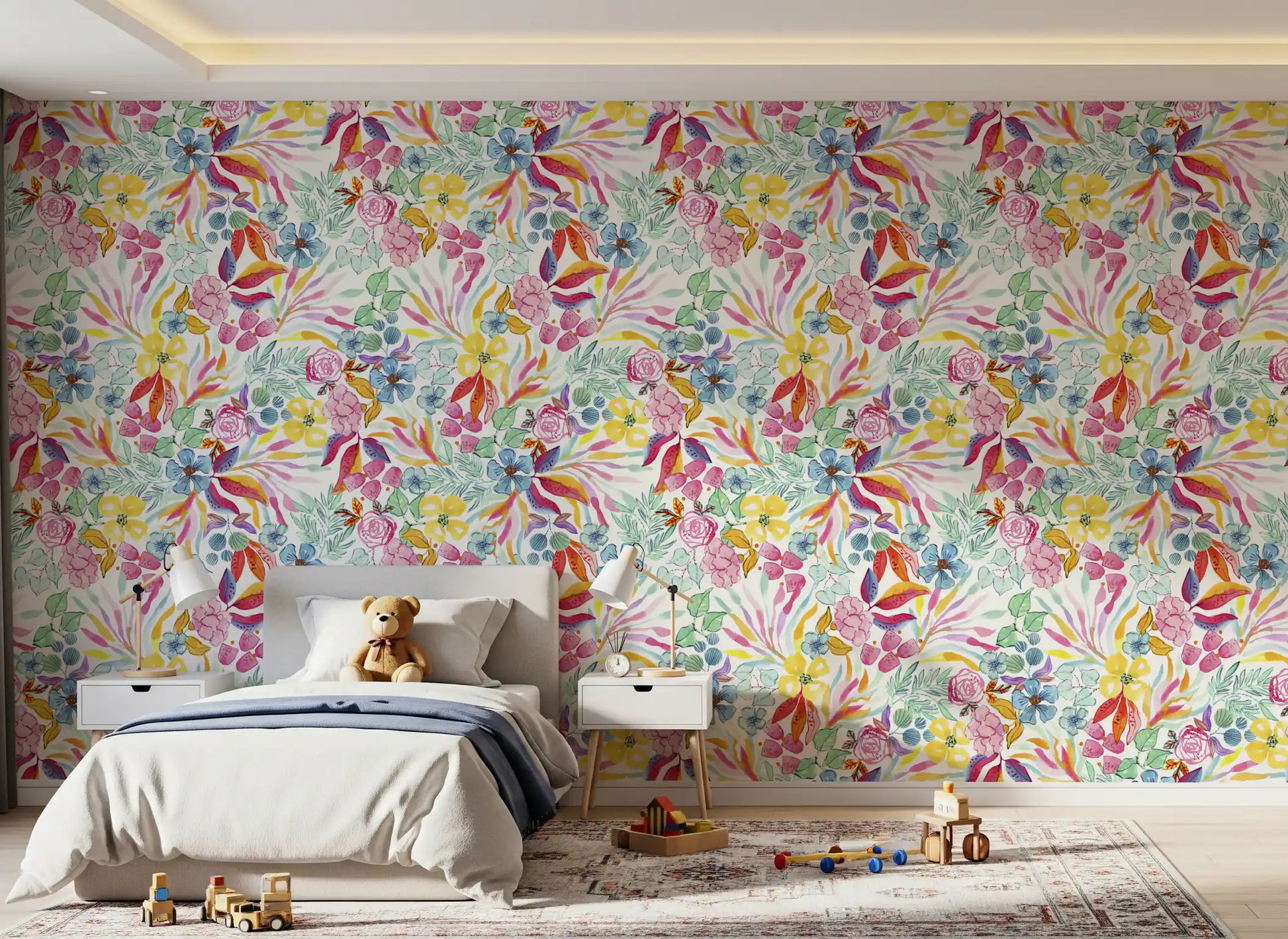 Charming Meadow Floral Illustration Wallpaper⁠