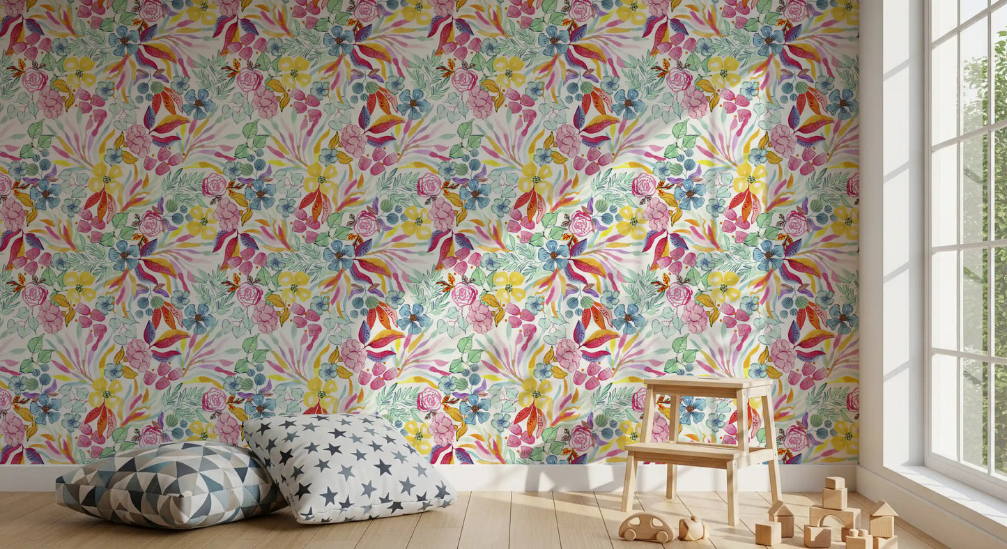 Charming Meadow Floral Illustration Wallpaper⁠