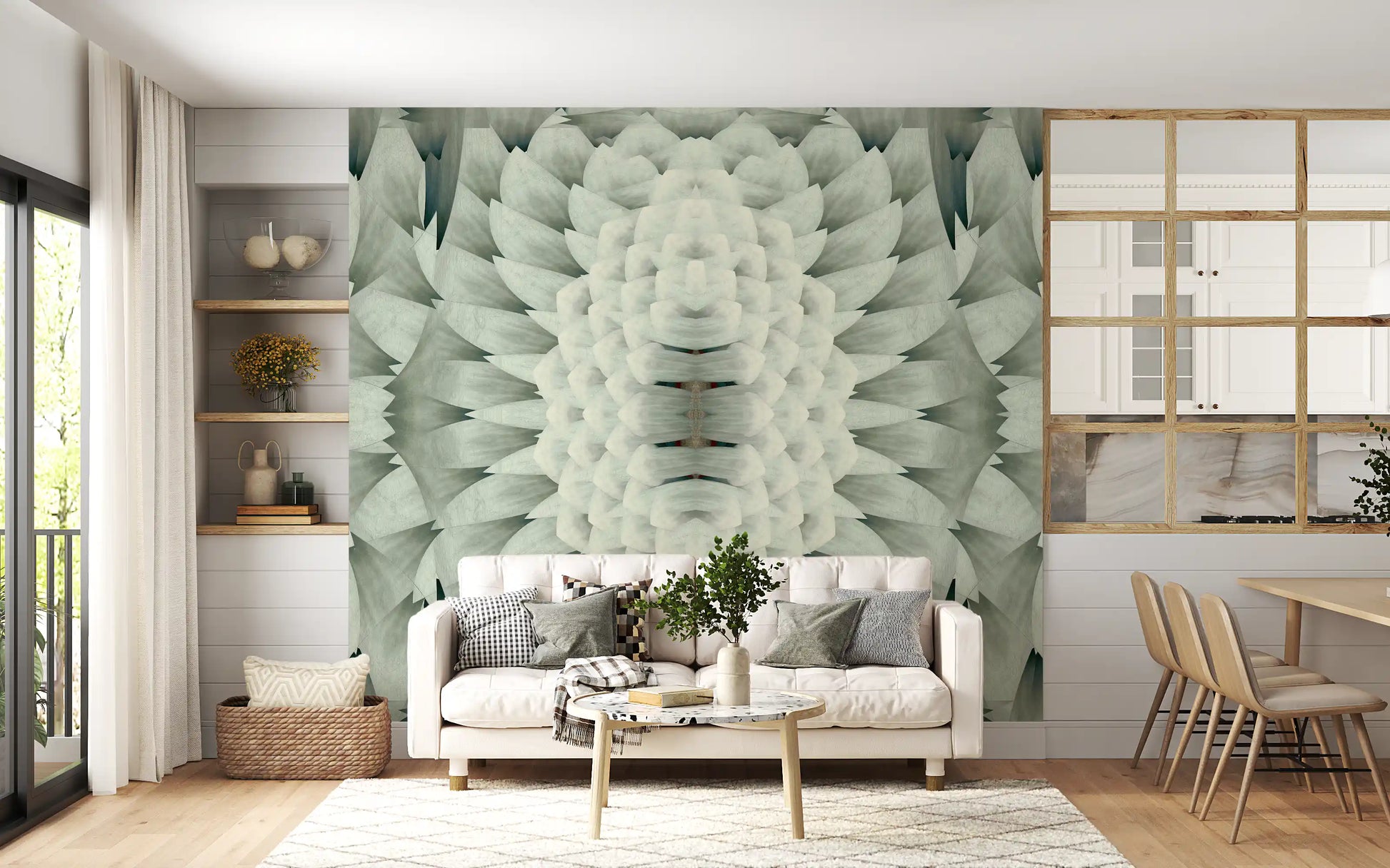 Monochromatic Sculptural Geometric Flower - GARDENIA Wall Mural