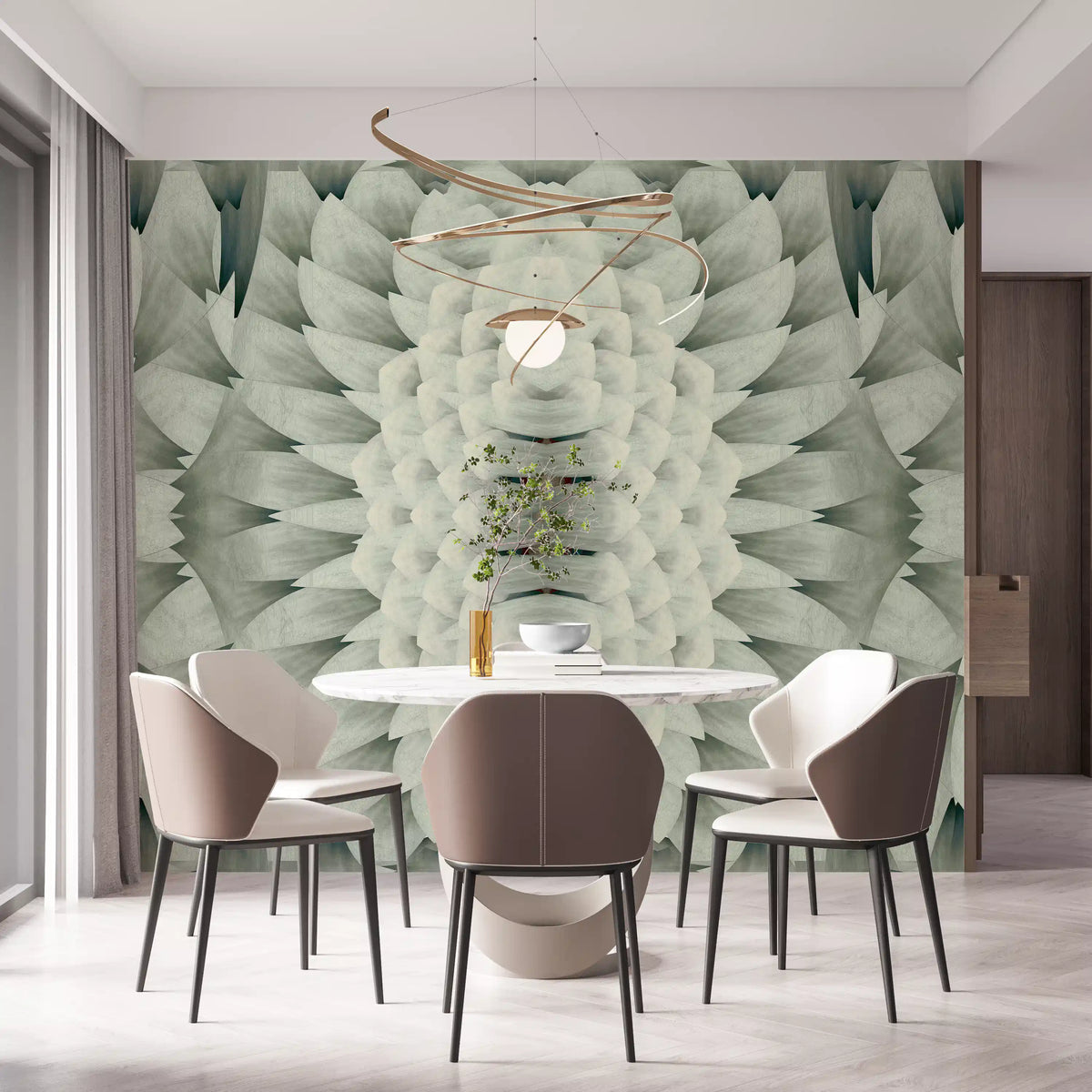 Oversized geometric flower mural in a modern dining room GD12090