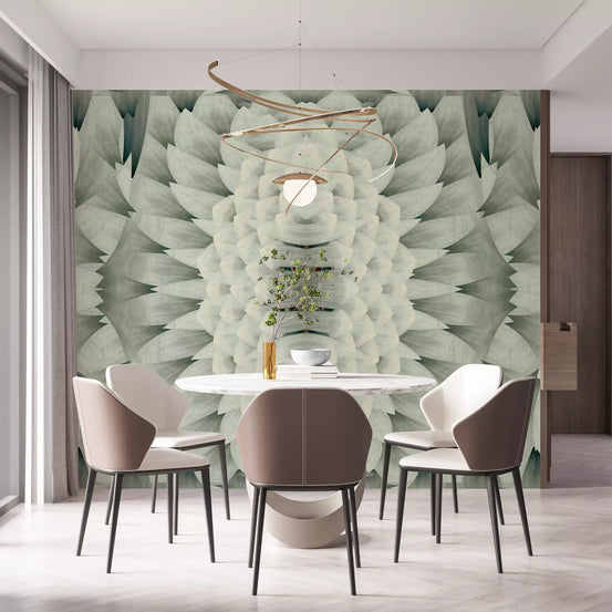 White Gray Oversized Geometric Flower - GARDENIA Wall Mural