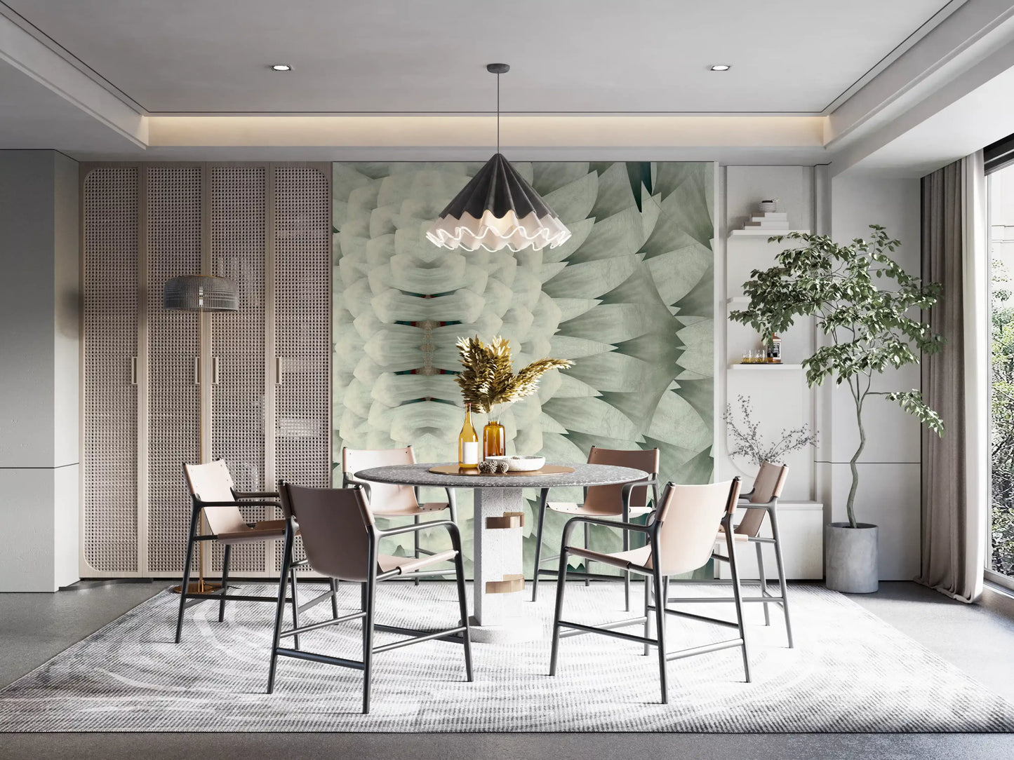 Monochromatic Sculptural Geometric Flower - GARDENIA Wall Mural