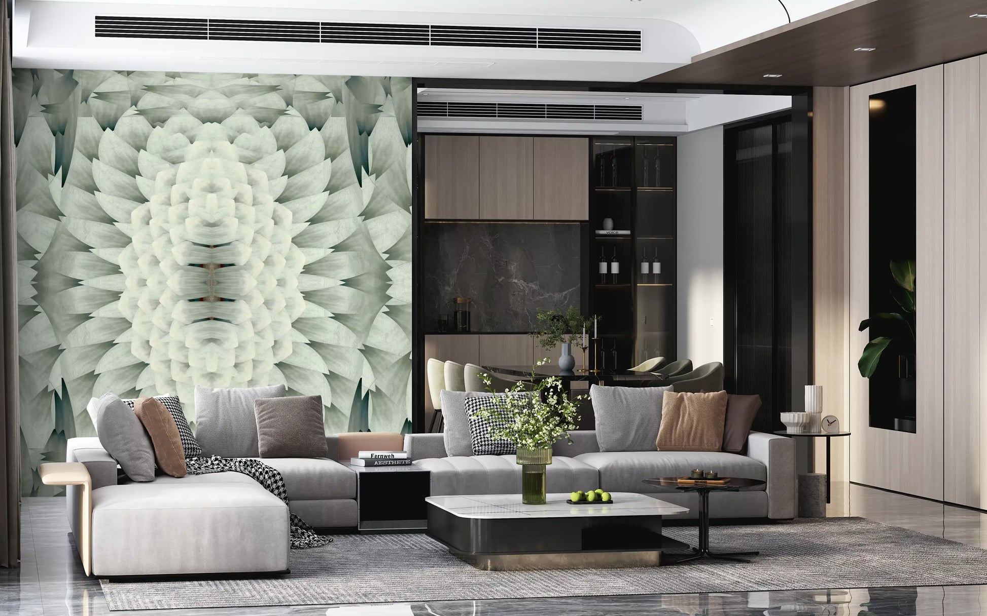 Monochromatic Sculptural Geometric Flower - GARDENIA Wall Mural