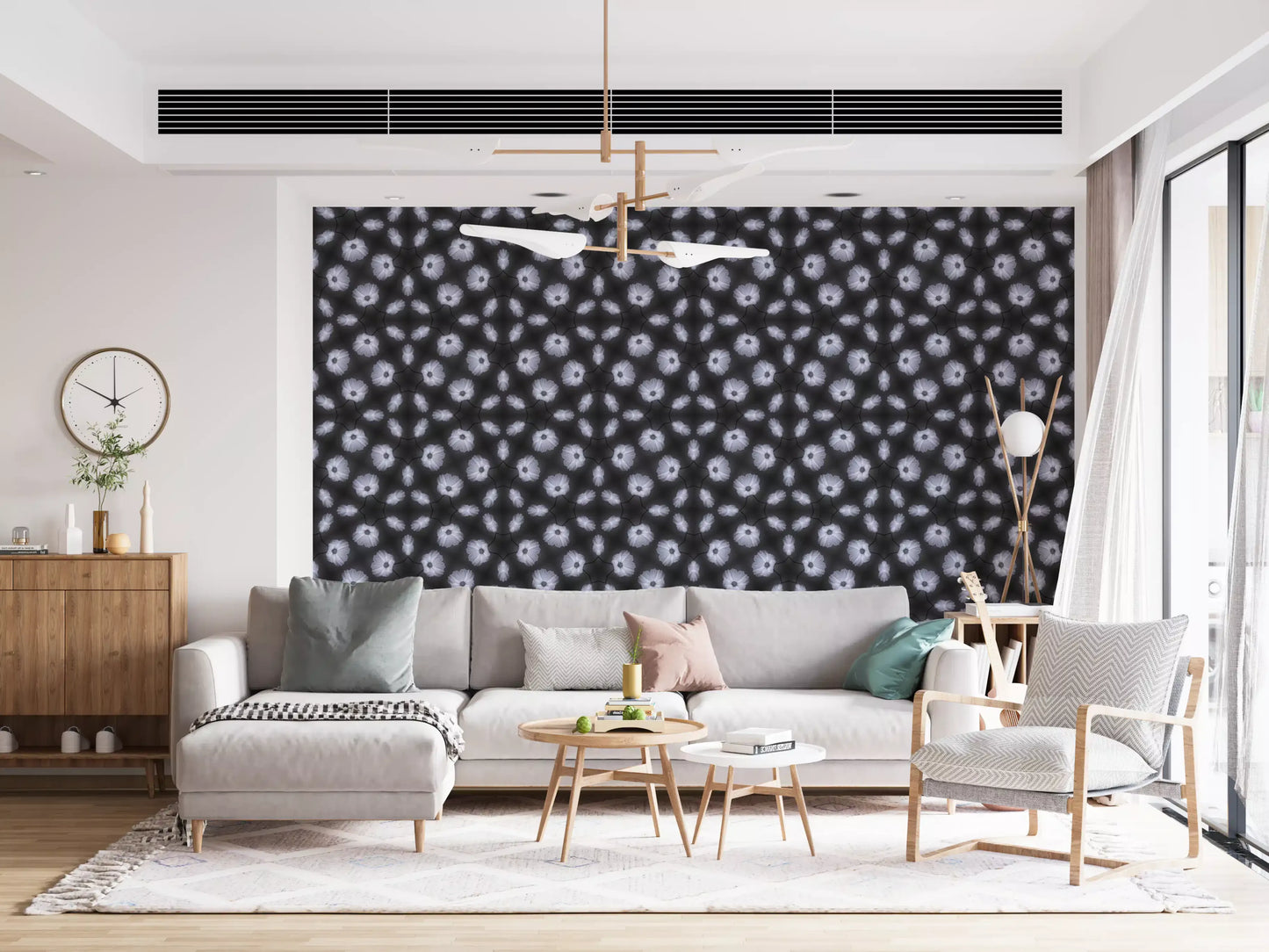 Monochrome Floral Kaleidoscope Wallpaper⁠