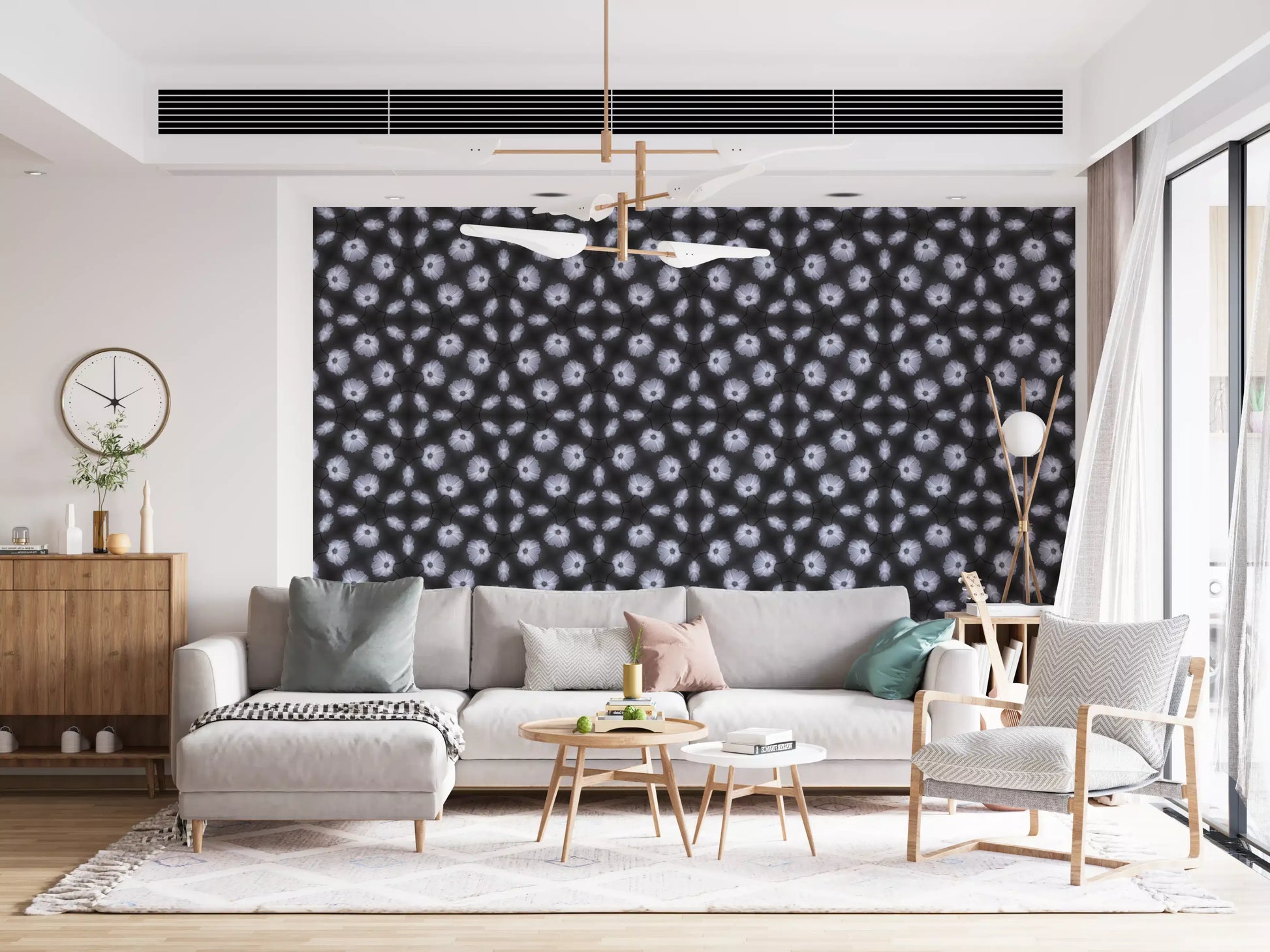 Monochrome Floral Kaleidoscope Wallpaper⁠