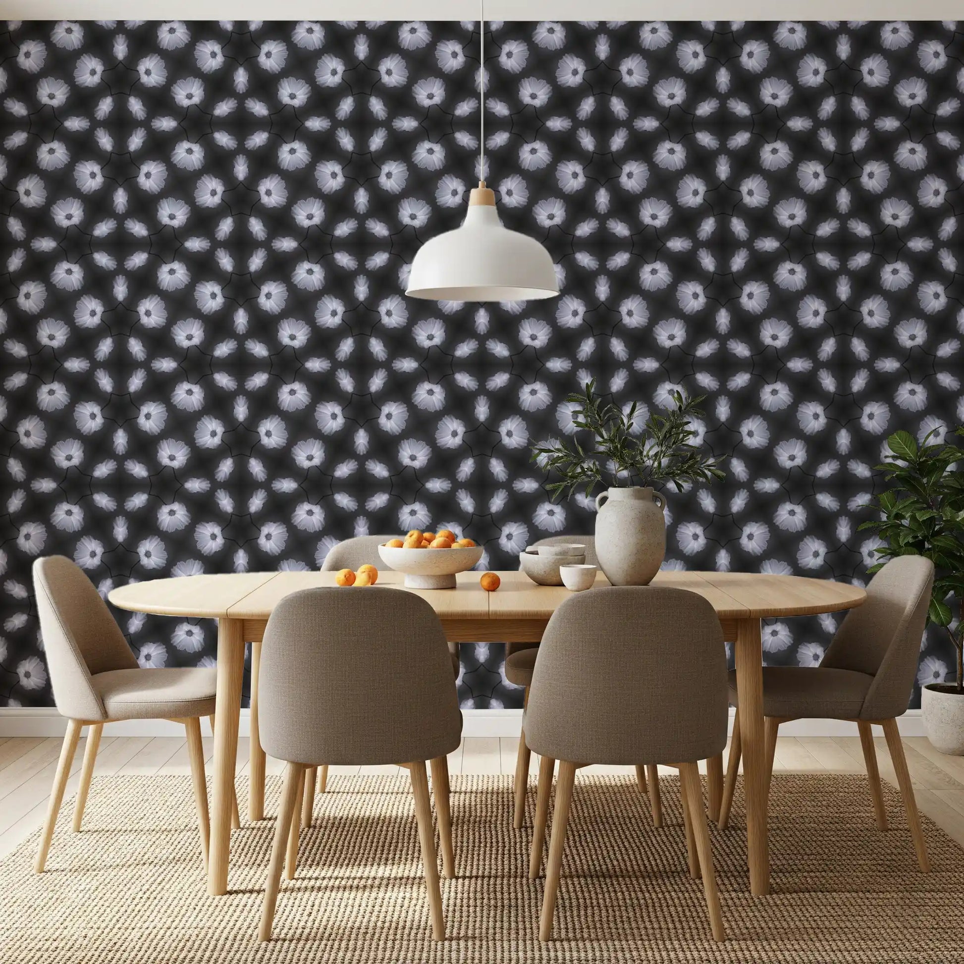 Monochrome Floral Kaleidoscope Wallpaper⁠