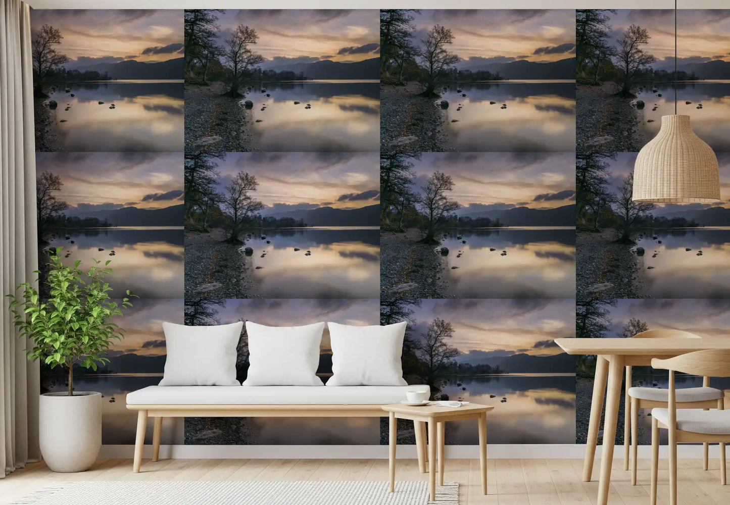 Misty Lake Sunset Horizon Wallpaper⁠