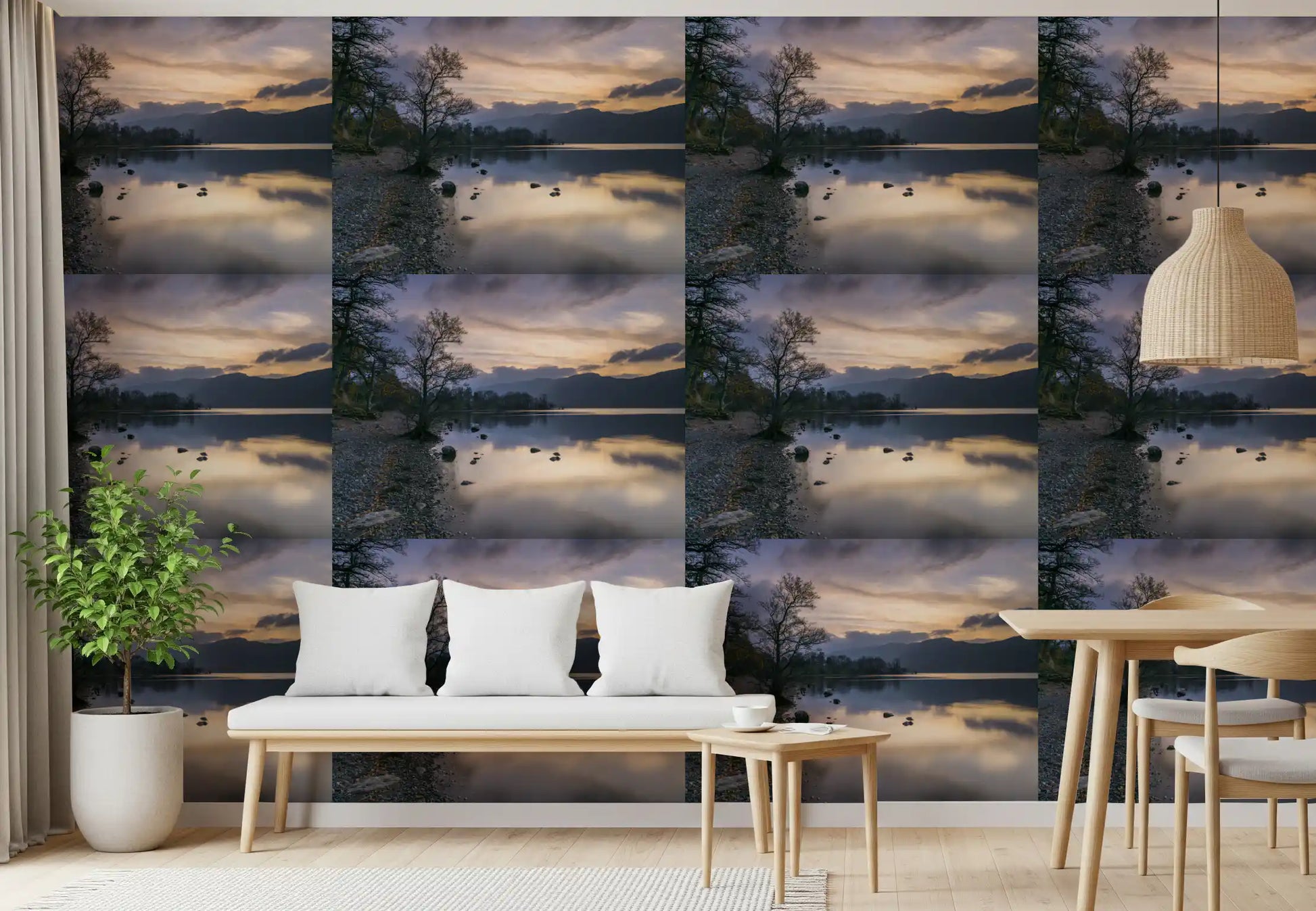 Misty Lake Sunset Horizon Wallpaper⁠