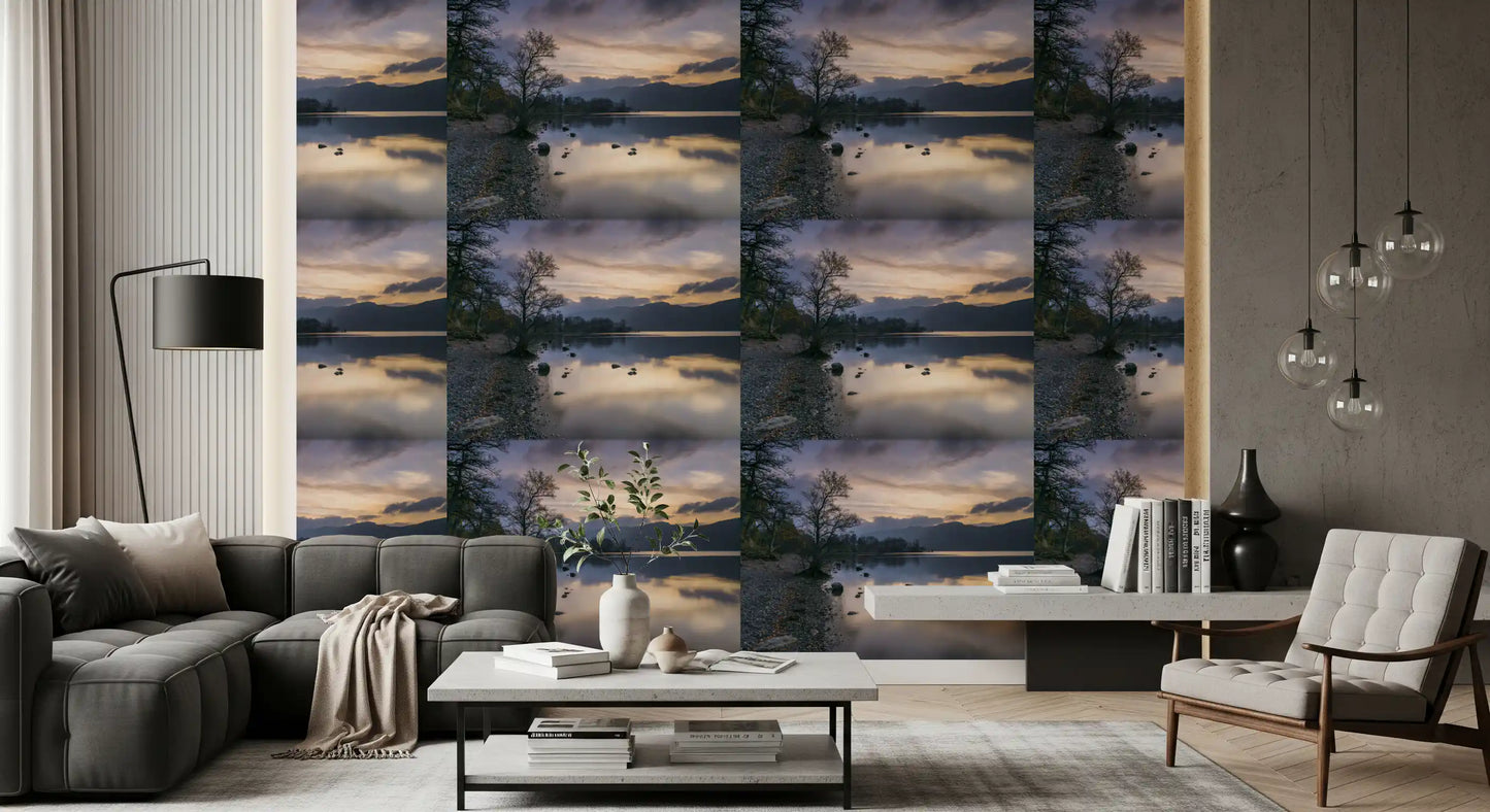Misty Lake Sunset Horizon Wallpaper⁠