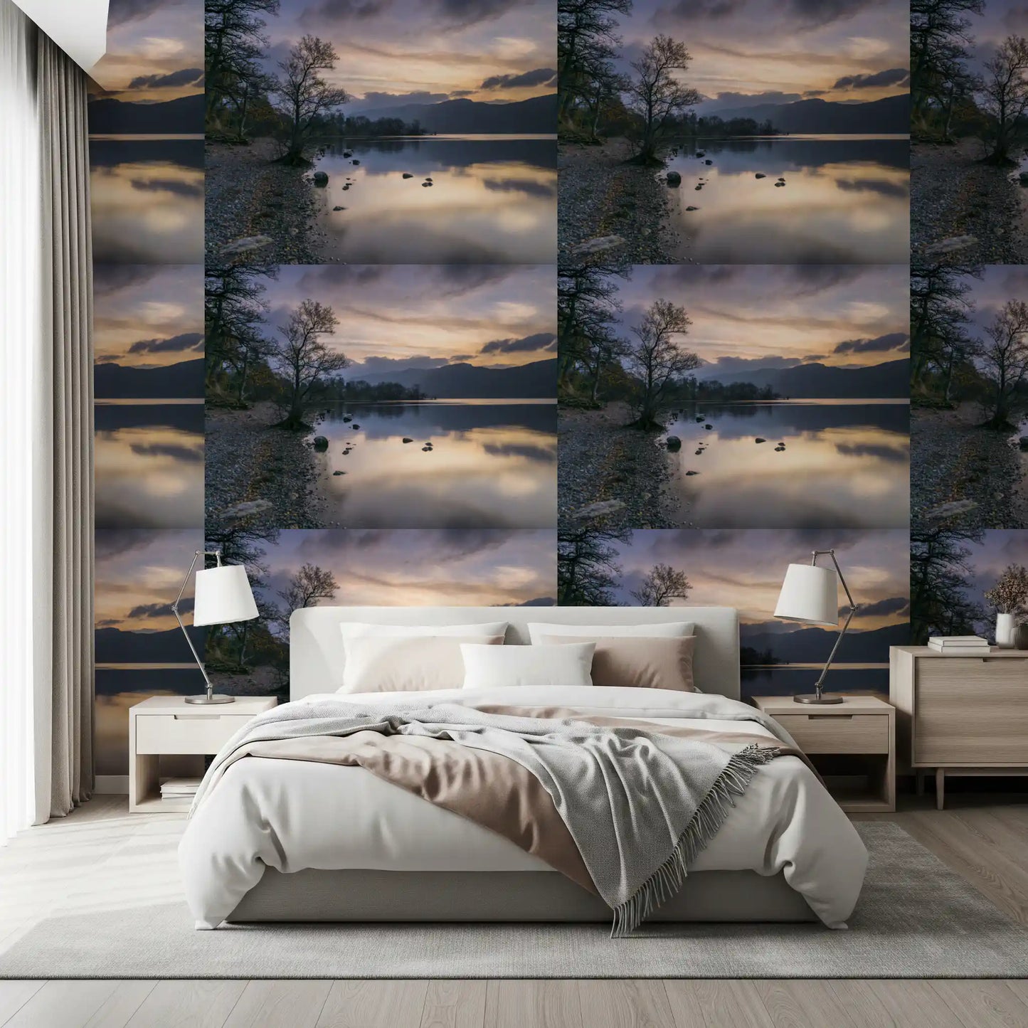 Misty Lake Sunset Horizon Wallpaper⁠