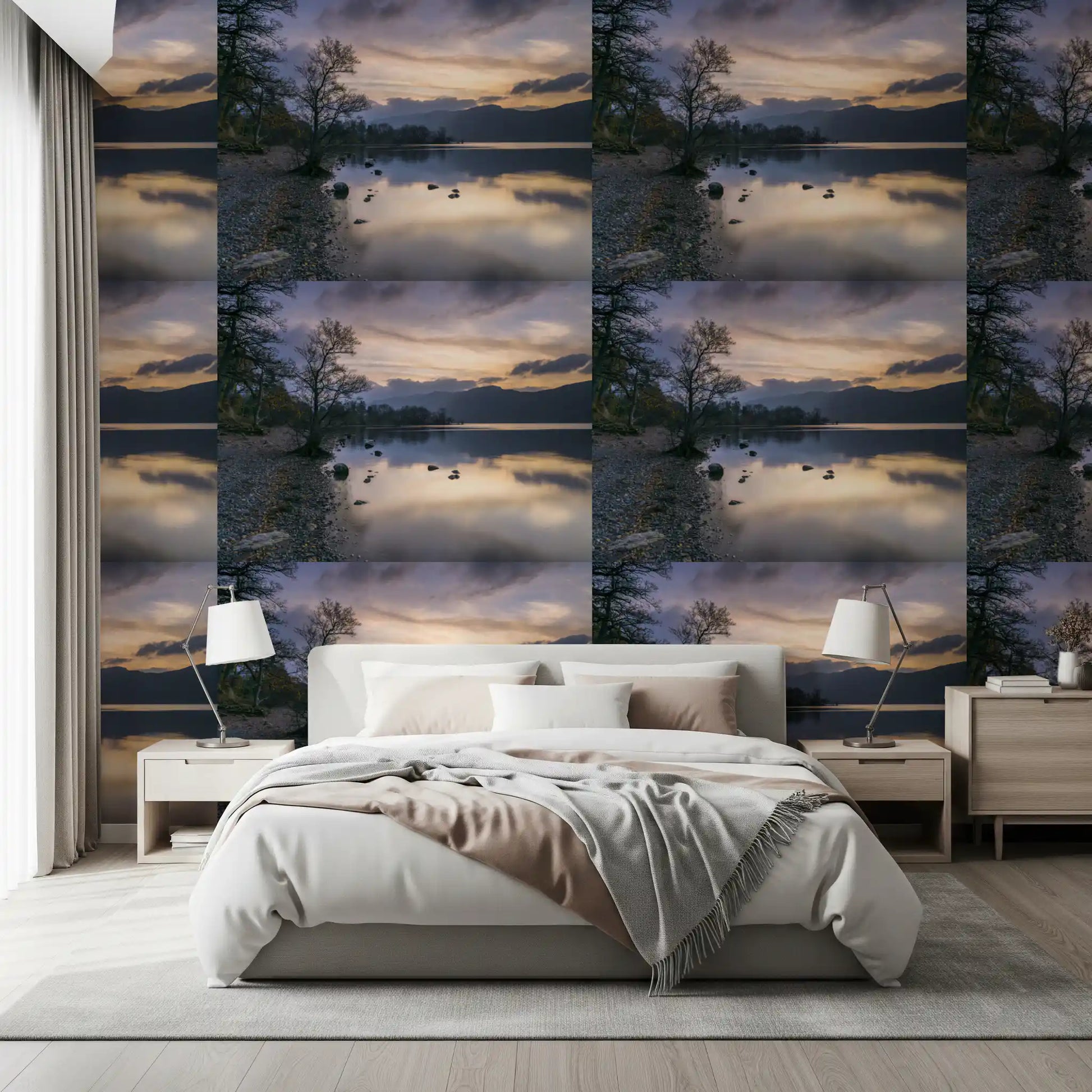 Misty Lake Sunset Horizon Wallpaper⁠