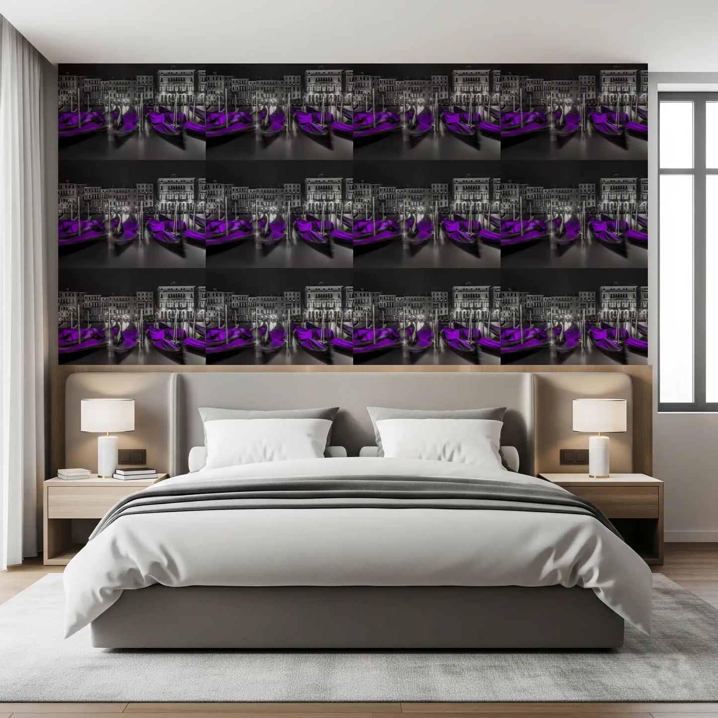 Midnight Venice Gondolas in Purple Wallpaper⁠