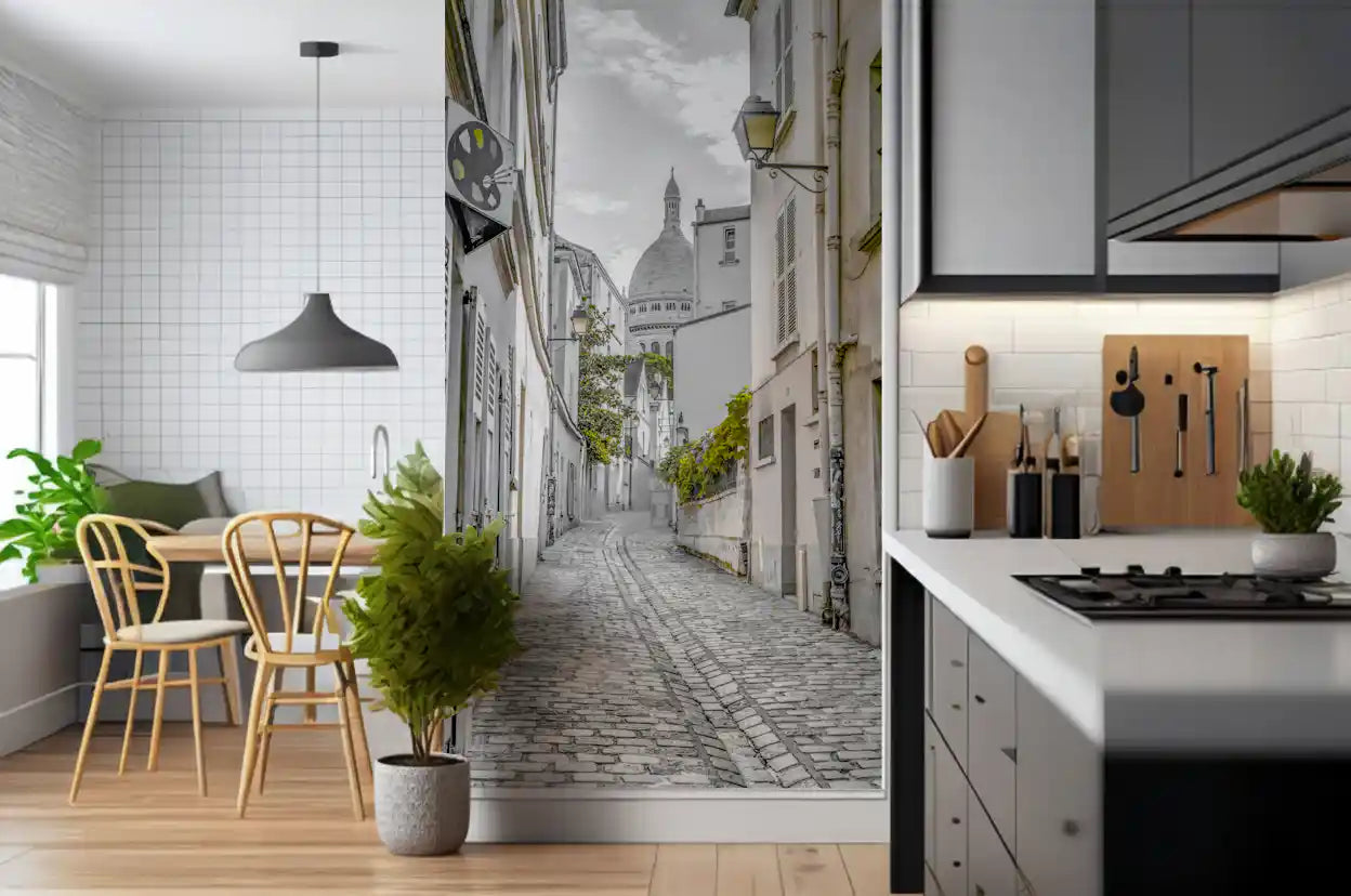 Montmartre Cobbled Parisian Alleyway Wall Mural