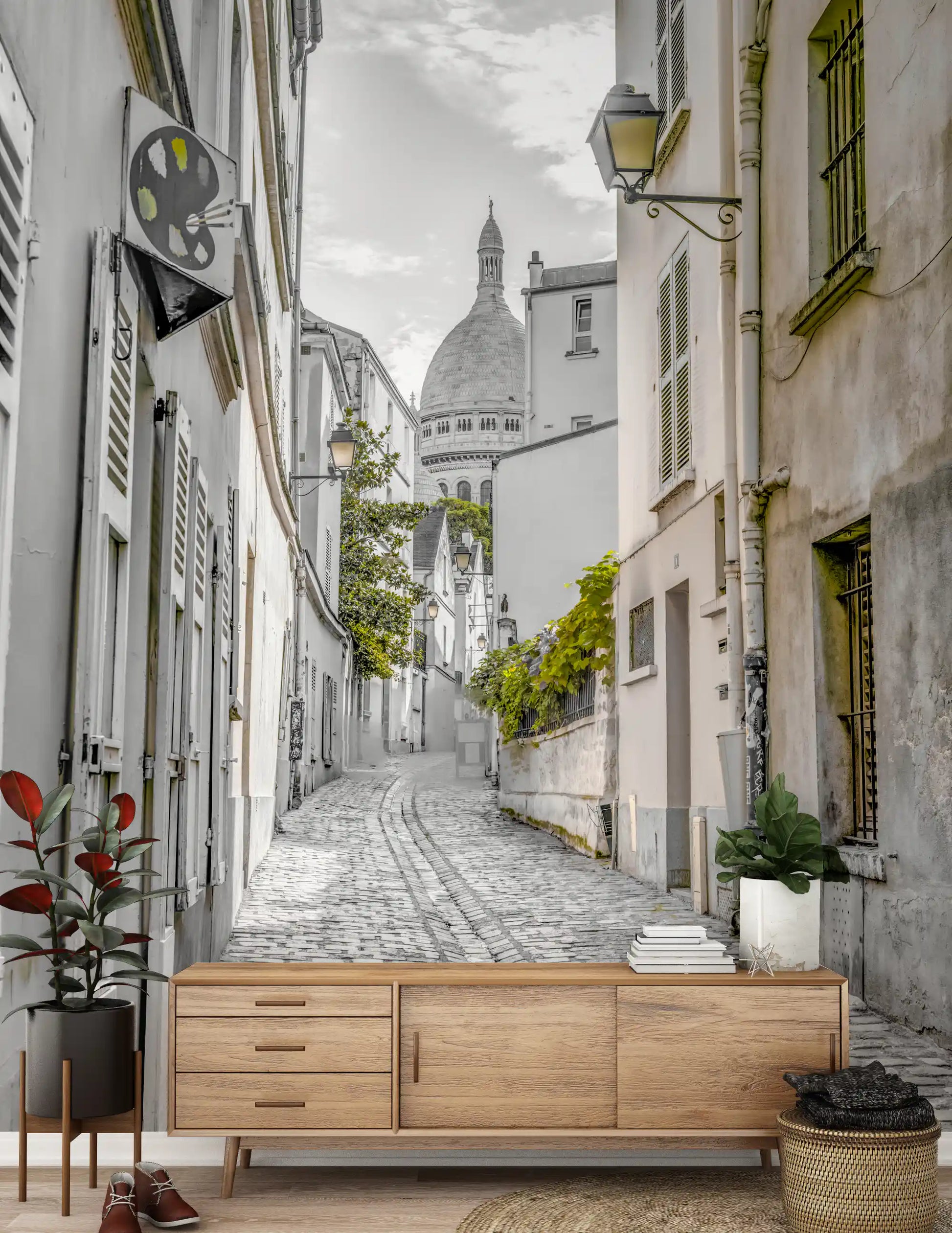 Montmartre Cobbled Parisian Alleyway Wall Mural
