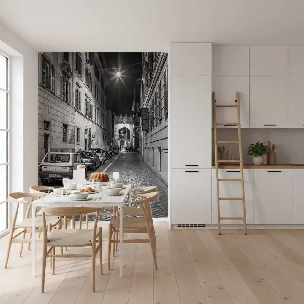 Italian Nighttime Cobblestone Alley Wall Mural