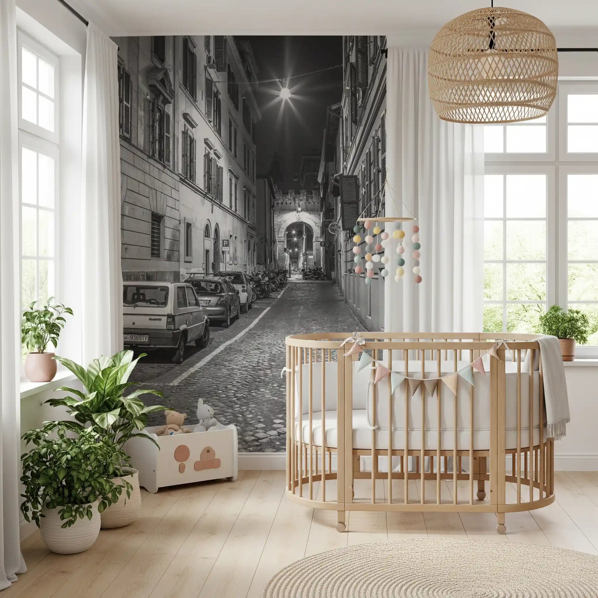 Italian Nighttime Cobblestone Alley Wall Mural