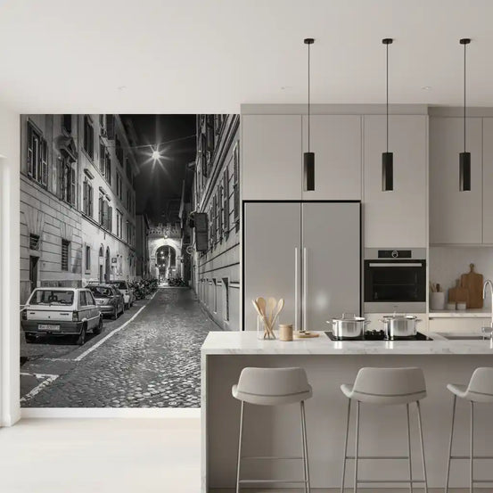 Italian Nighttime Cobblestone Alley Wall Mural