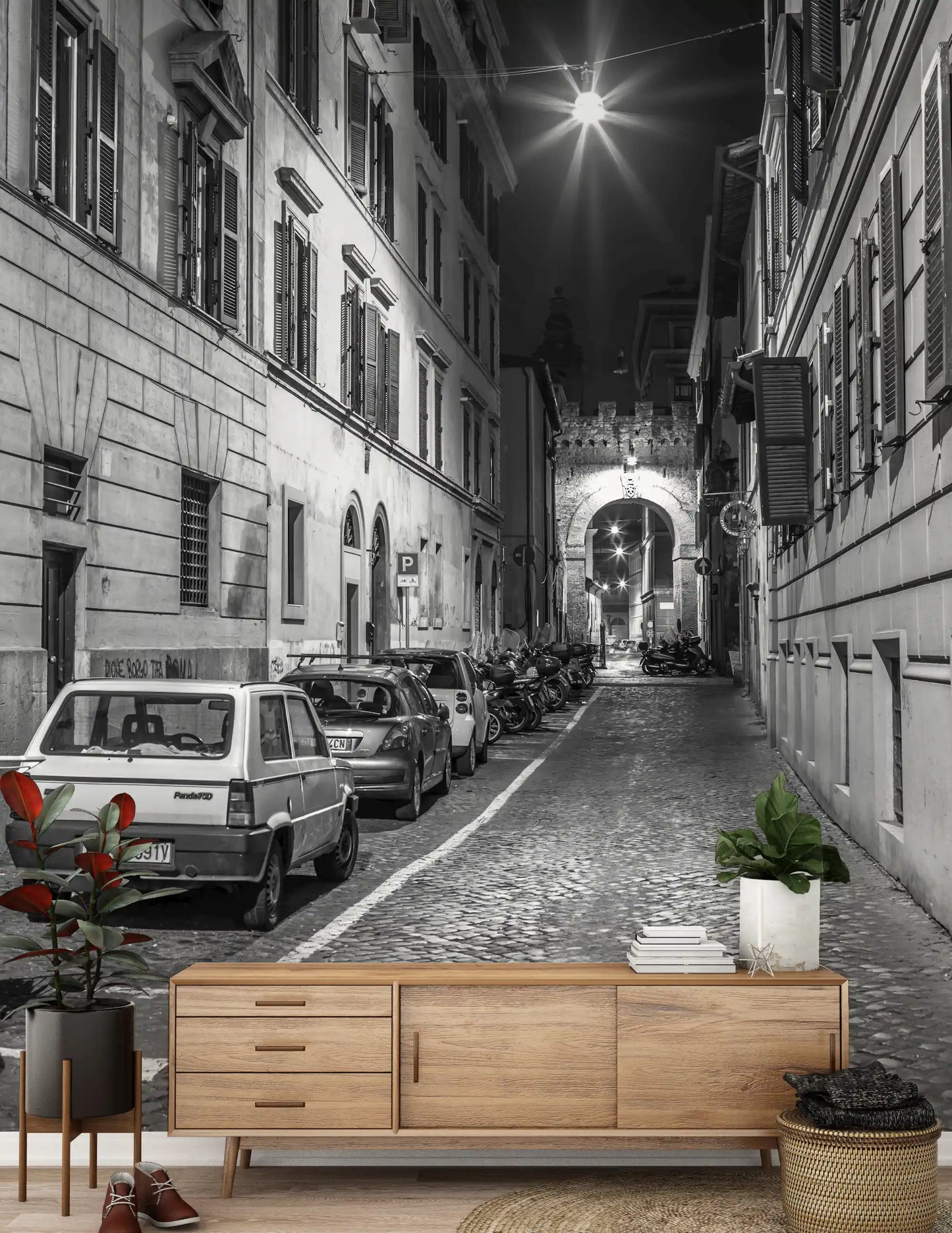 Italian Nighttime Cobblestone Alley Wall Mural