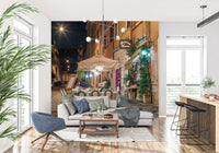 Cobblestone European Evening Bistro Wall Mural