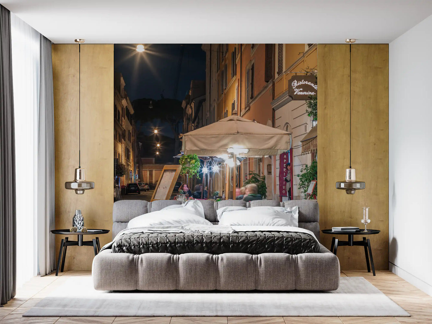 Cobblestone European Evening Bistro Wall Mural