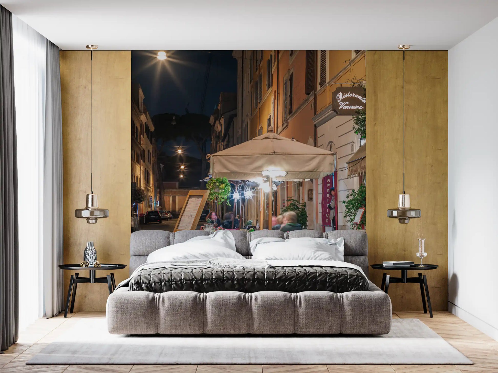 Cobblestone European Evening Bistro Wall Mural