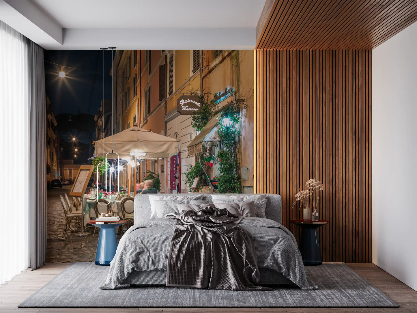 Cobblestone European Evening Bistro Wall Mural