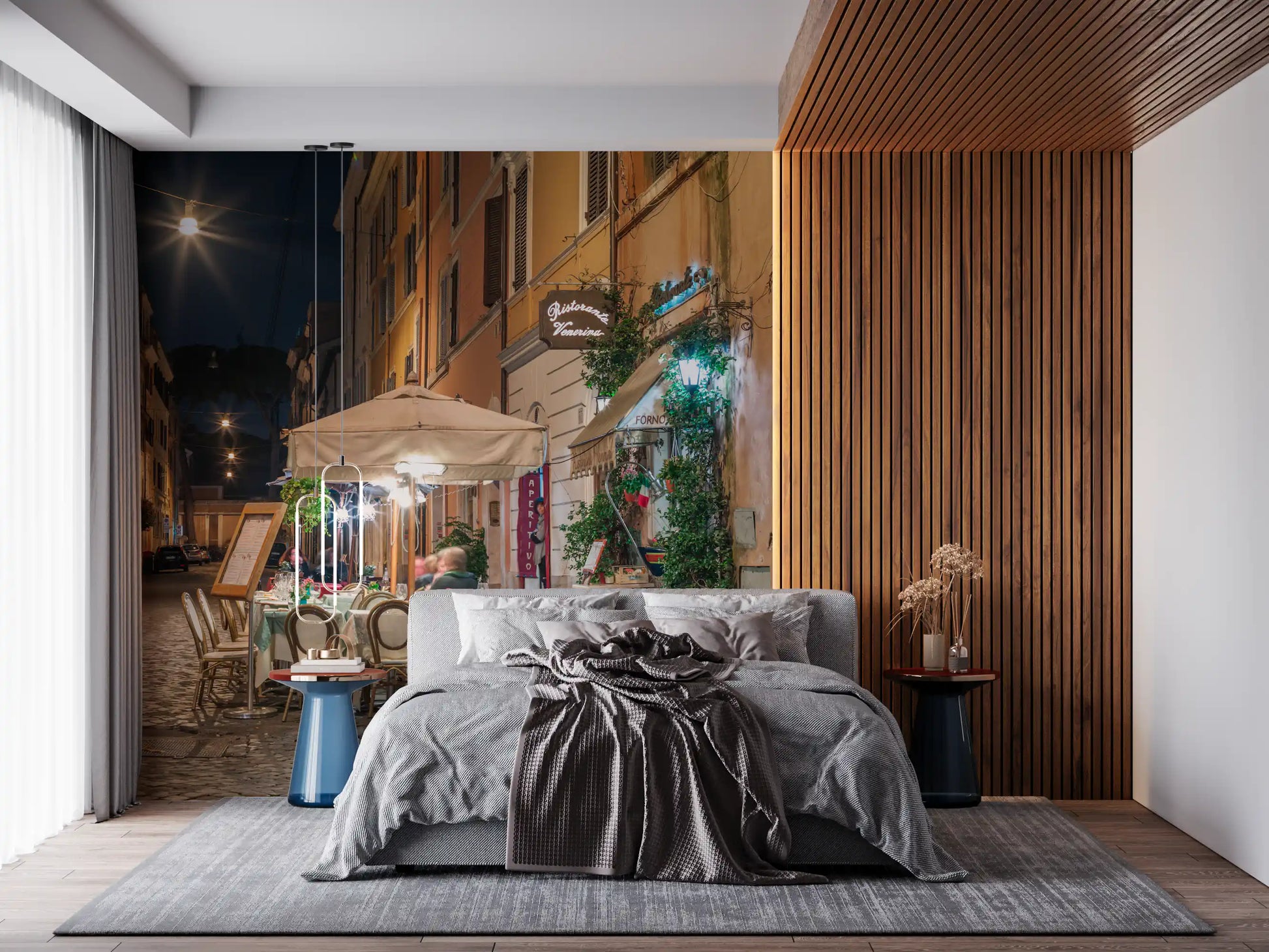 Cobblestone European Evening Bistro Wall Mural