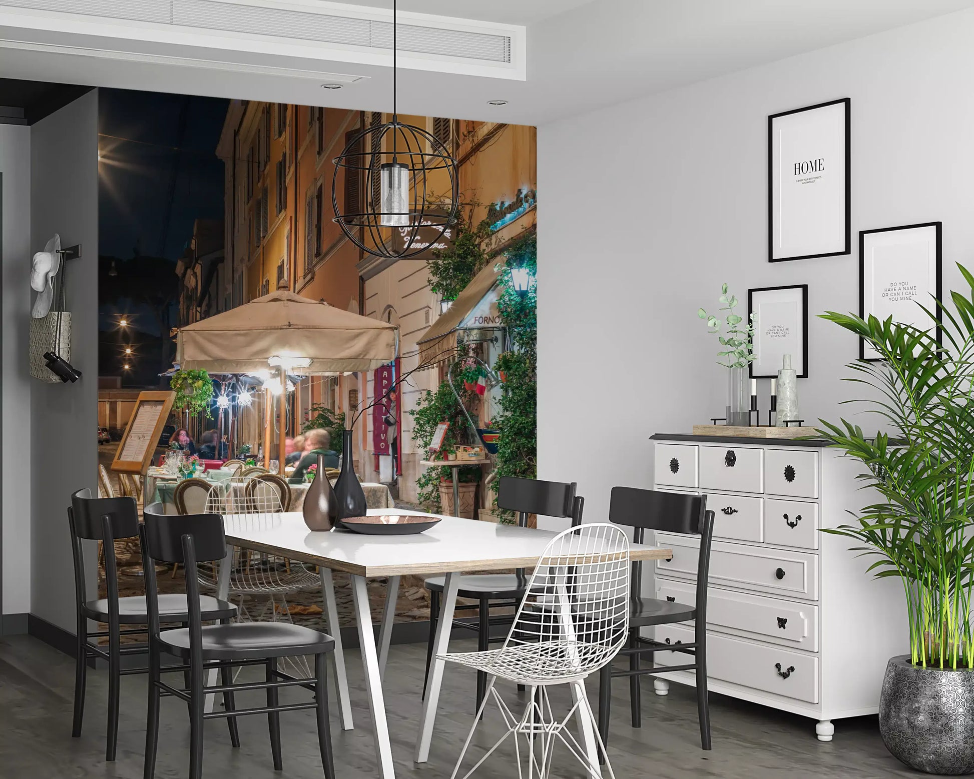 Cobblestone European Evening Bistro Wall Mural