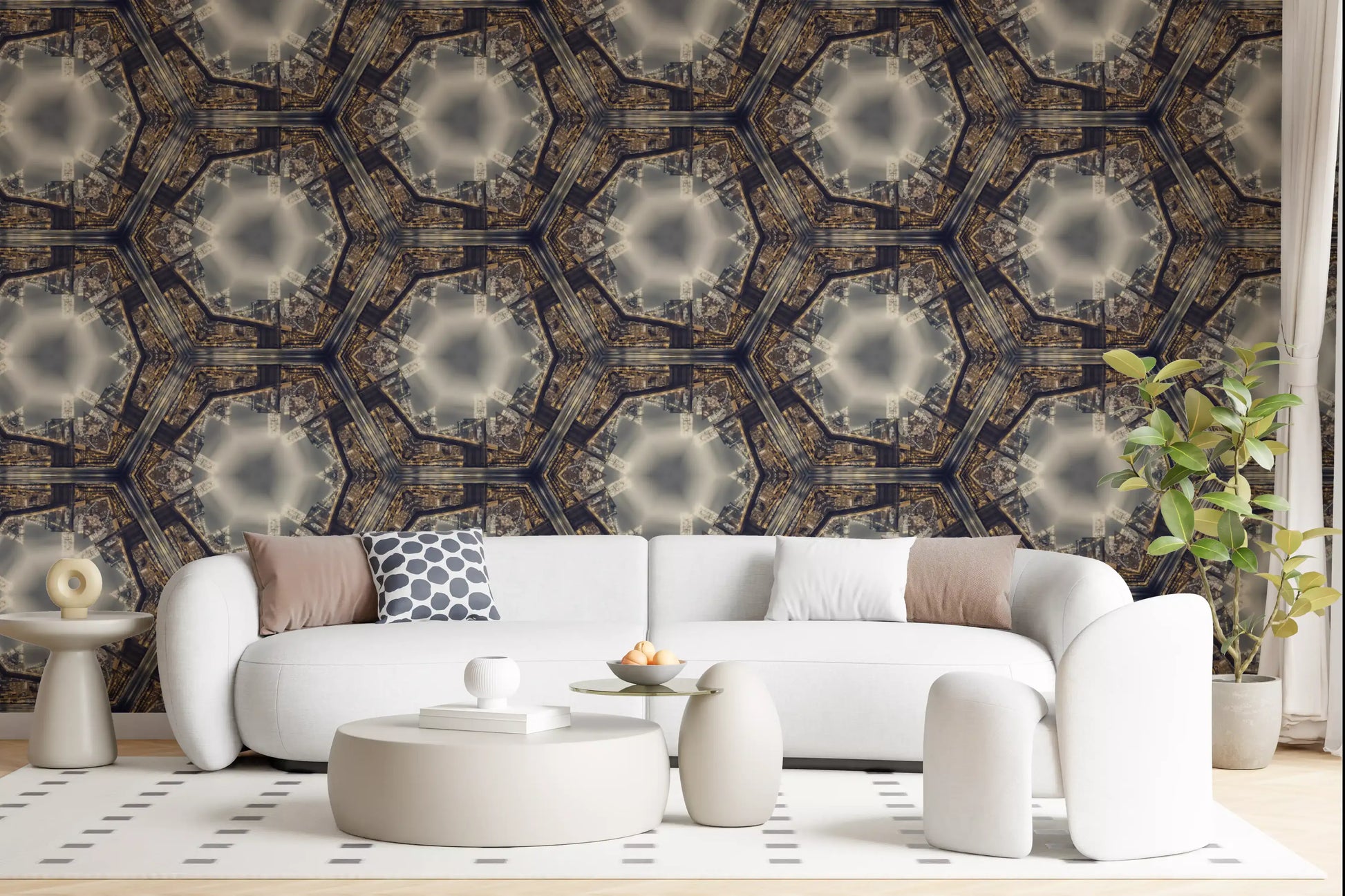 Urban Skyline Starburst Symmetry Wallpaper⁠