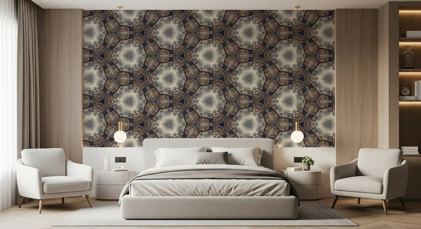 Urban Skyline Starburst Symmetry Wallpaper⁠