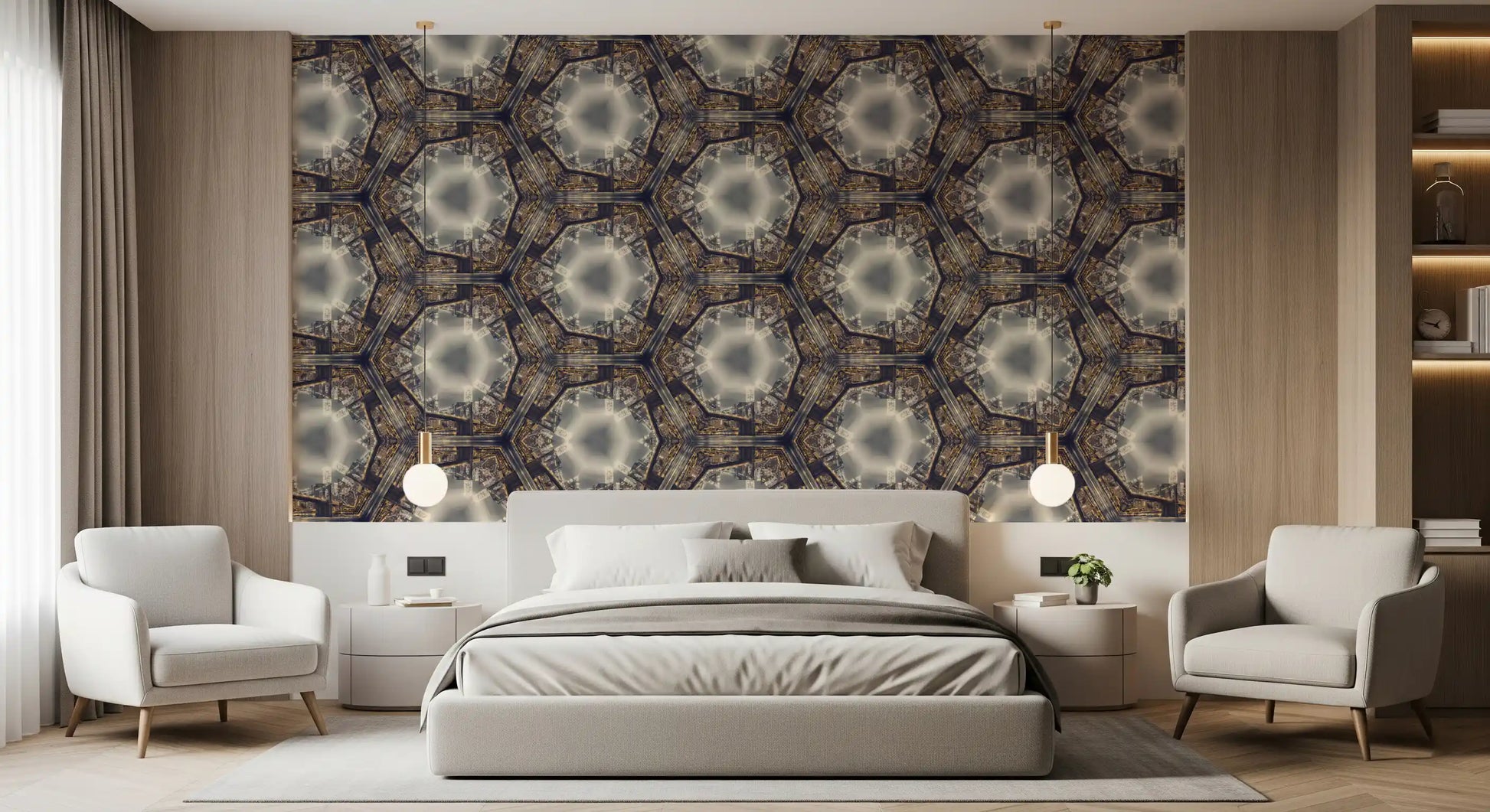 Urban Skyline Starburst Symmetry Wallpaper⁠