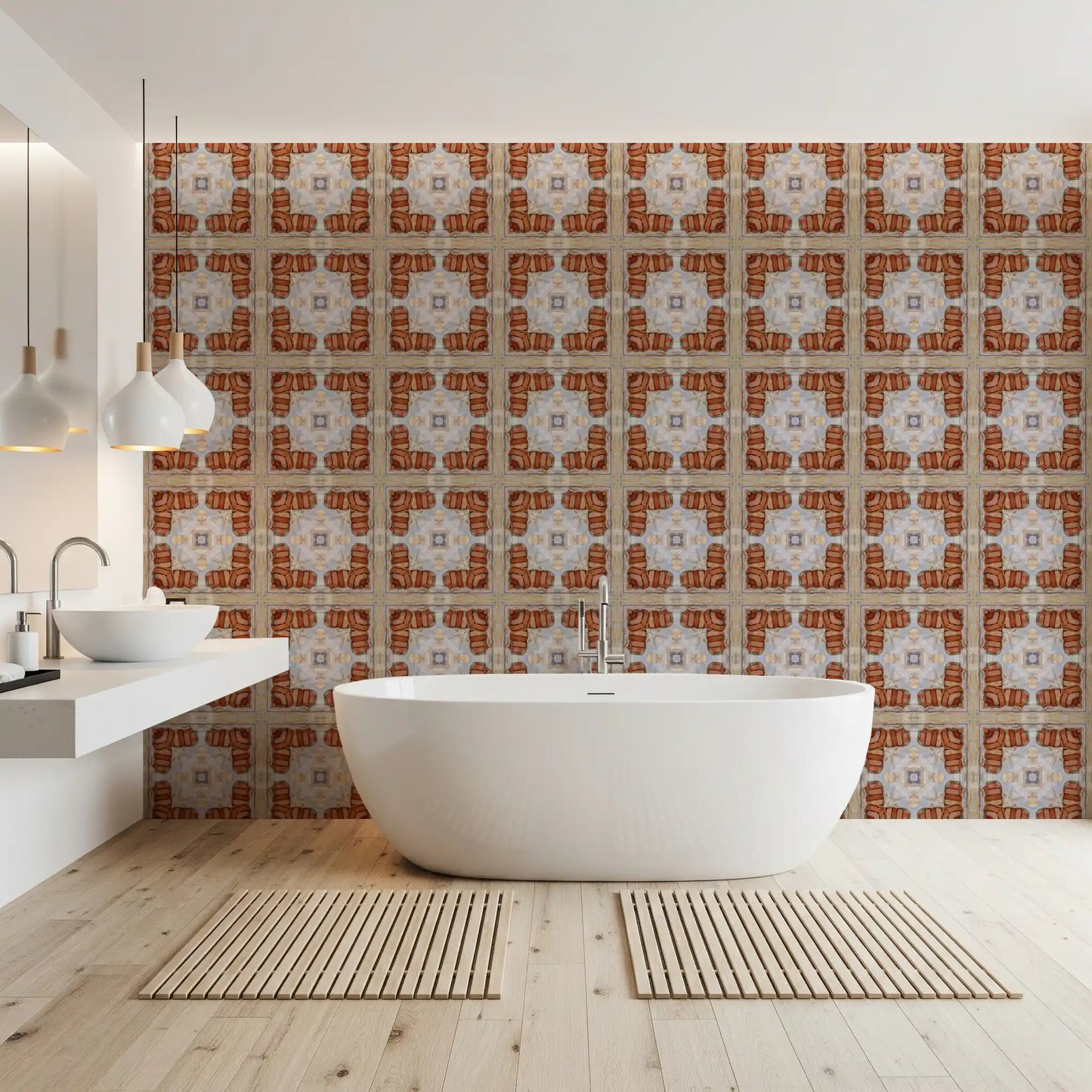 Aged Masonry Geometric Mosaic Wallpaper⁠