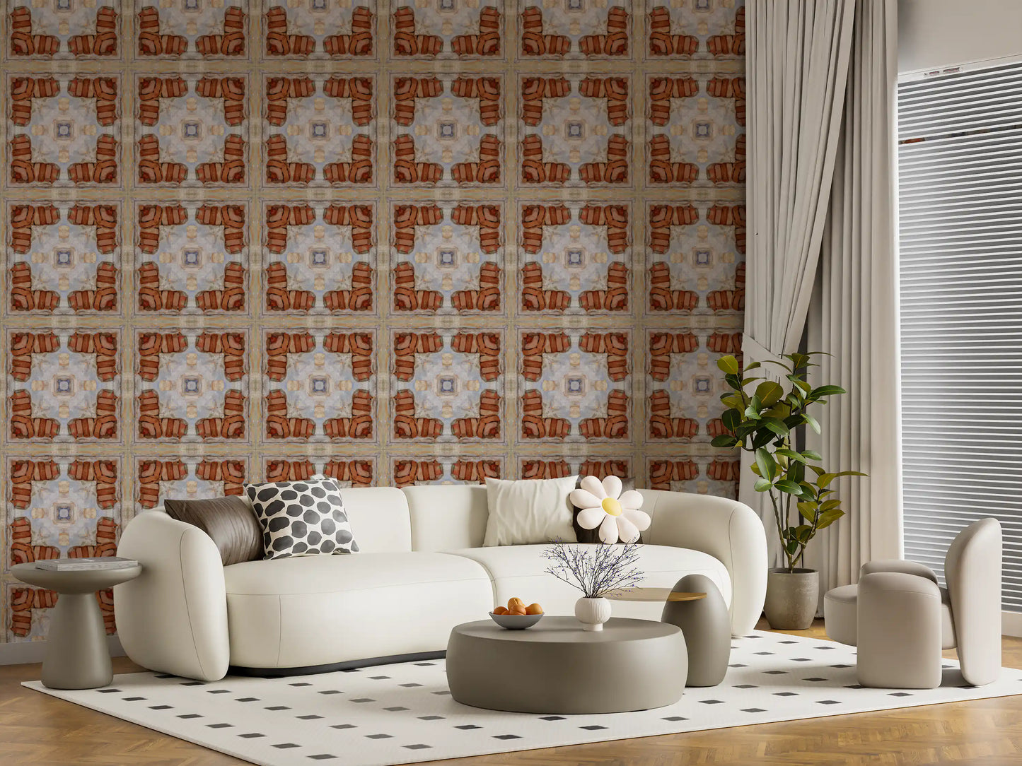 Aged Masonry Geometric Mosaic Wallpaper⁠