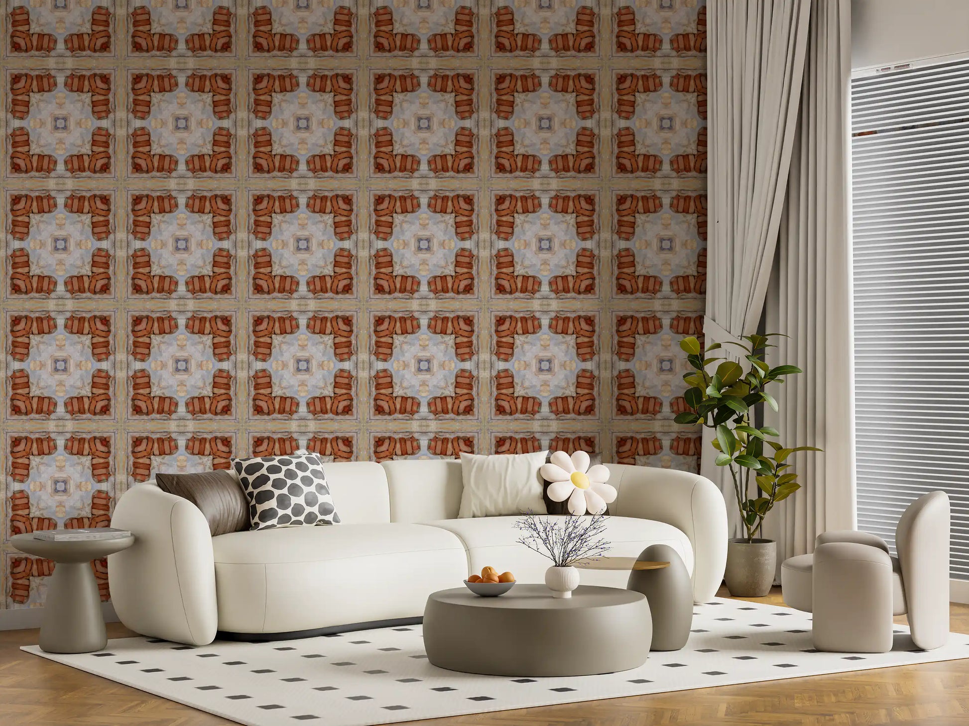 Aged Masonry Geometric Mosaic Wallpaper⁠
