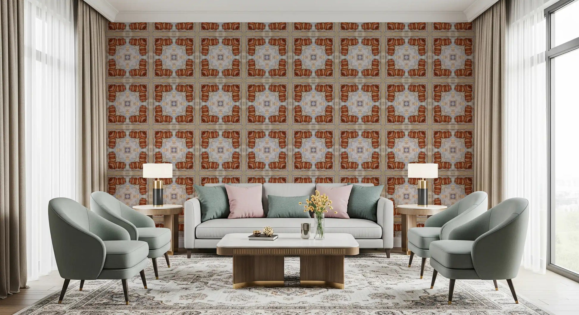 Aged Masonry Geometric Mosaic Wallpaper⁠