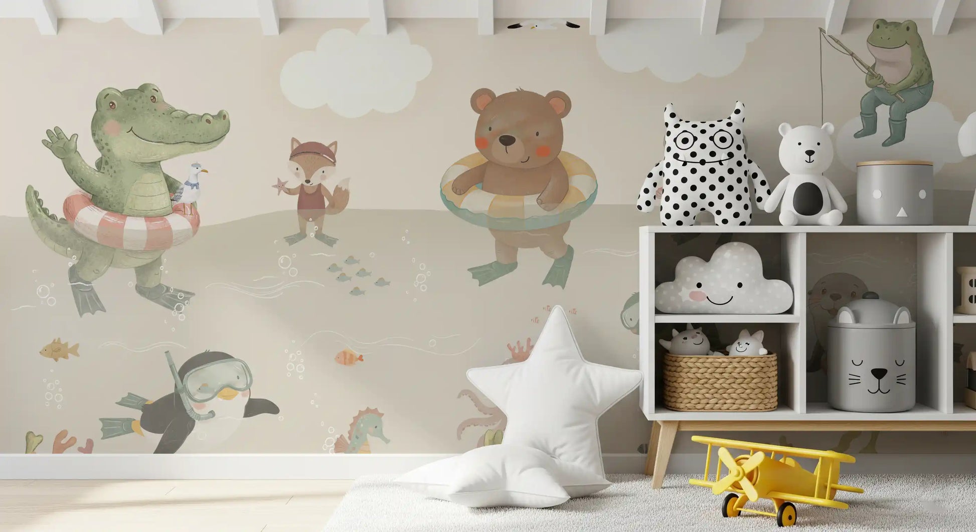 Playful Ocean Friends Illustration Wall Mural