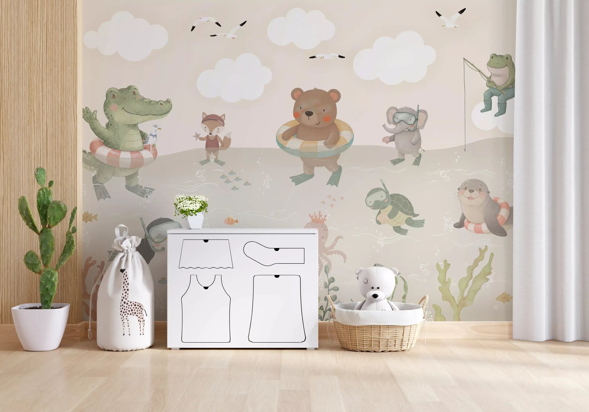 Playful Ocean Friends Illustration Wall Mural