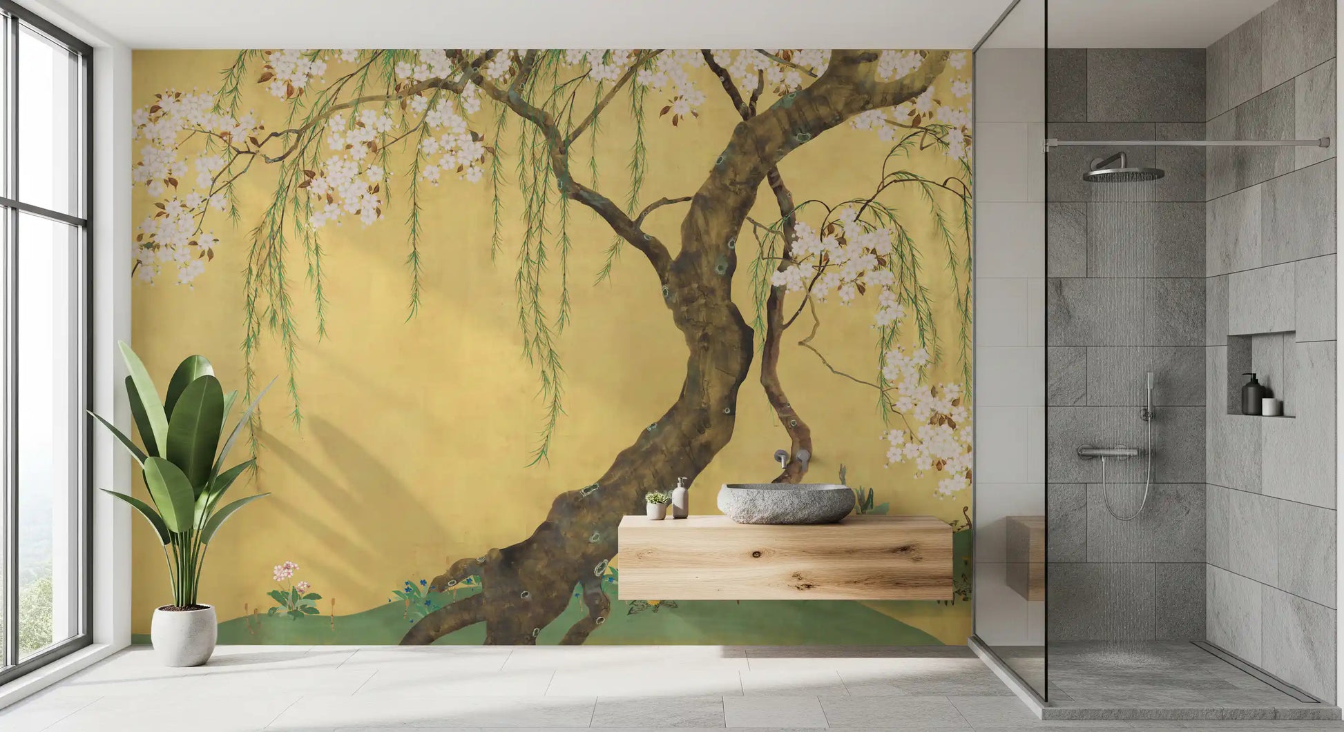 Oriental Willow and Blossom Garden Wall Mural