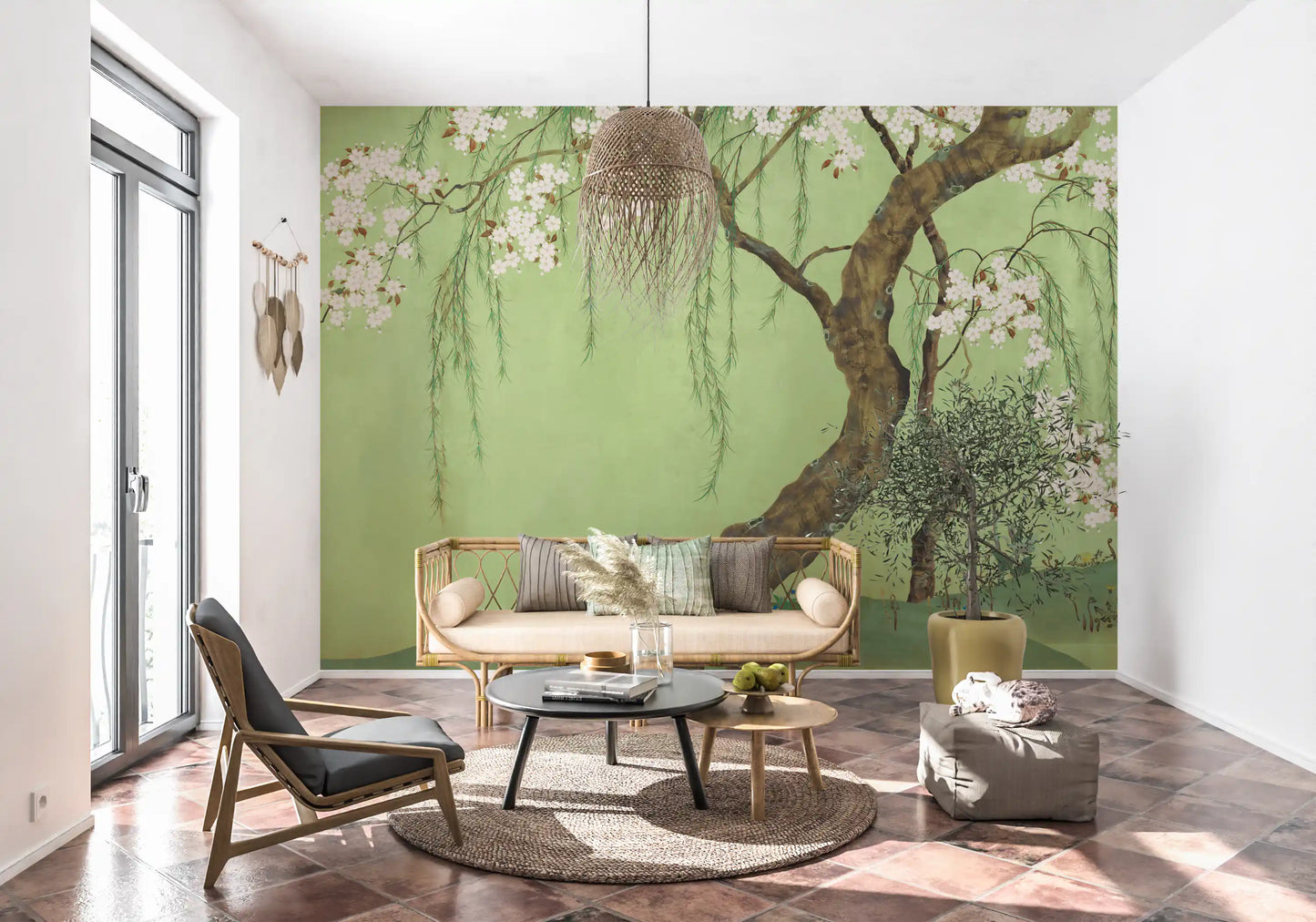 Weeping Cherry Blossom Willow Scene Wall Mural