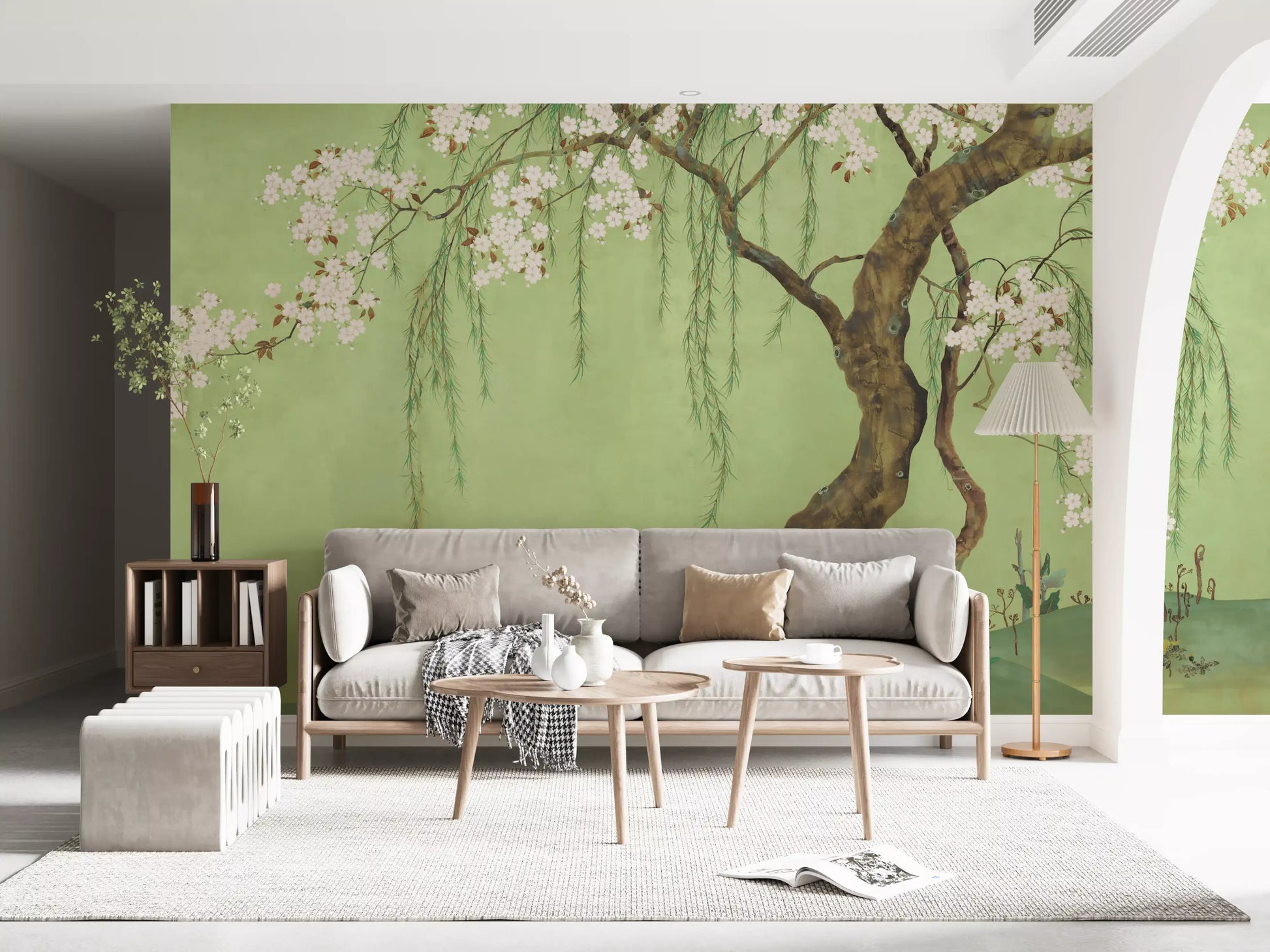 Weeping Cherry Blossom Willow Scene Wall Mural