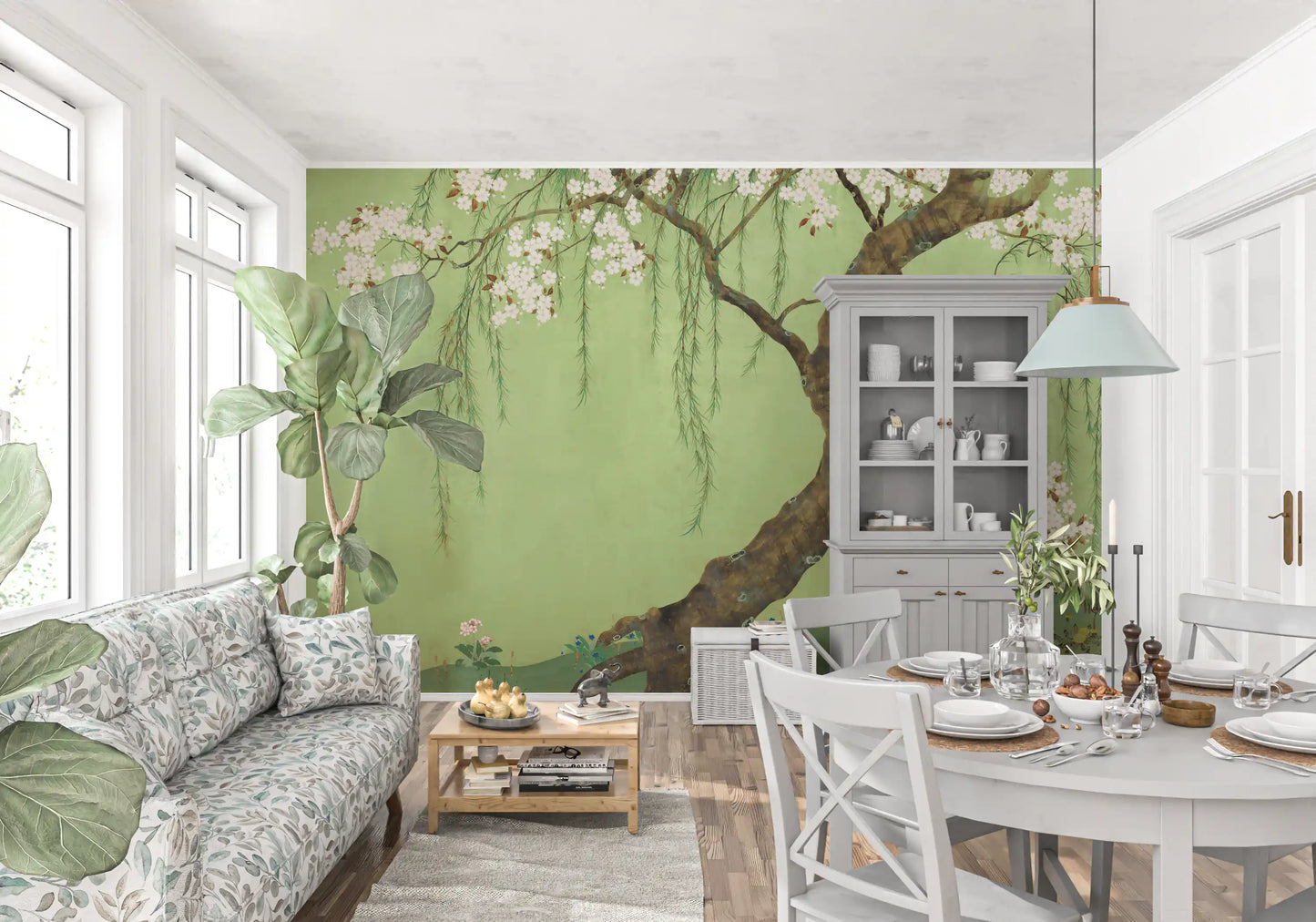 Weeping Cherry Blossom Willow Scene Wall Mural