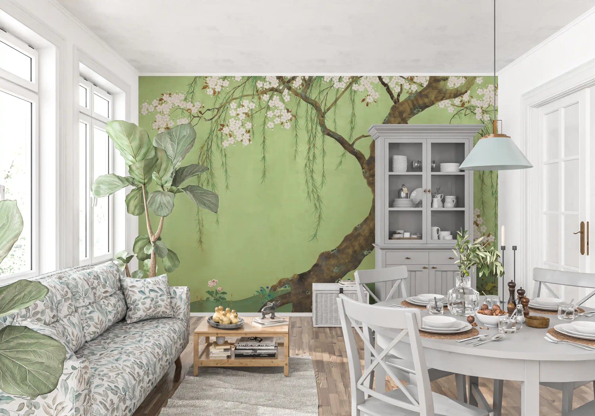 Weeping Cherry Blossom Willow Scene Wall Mural