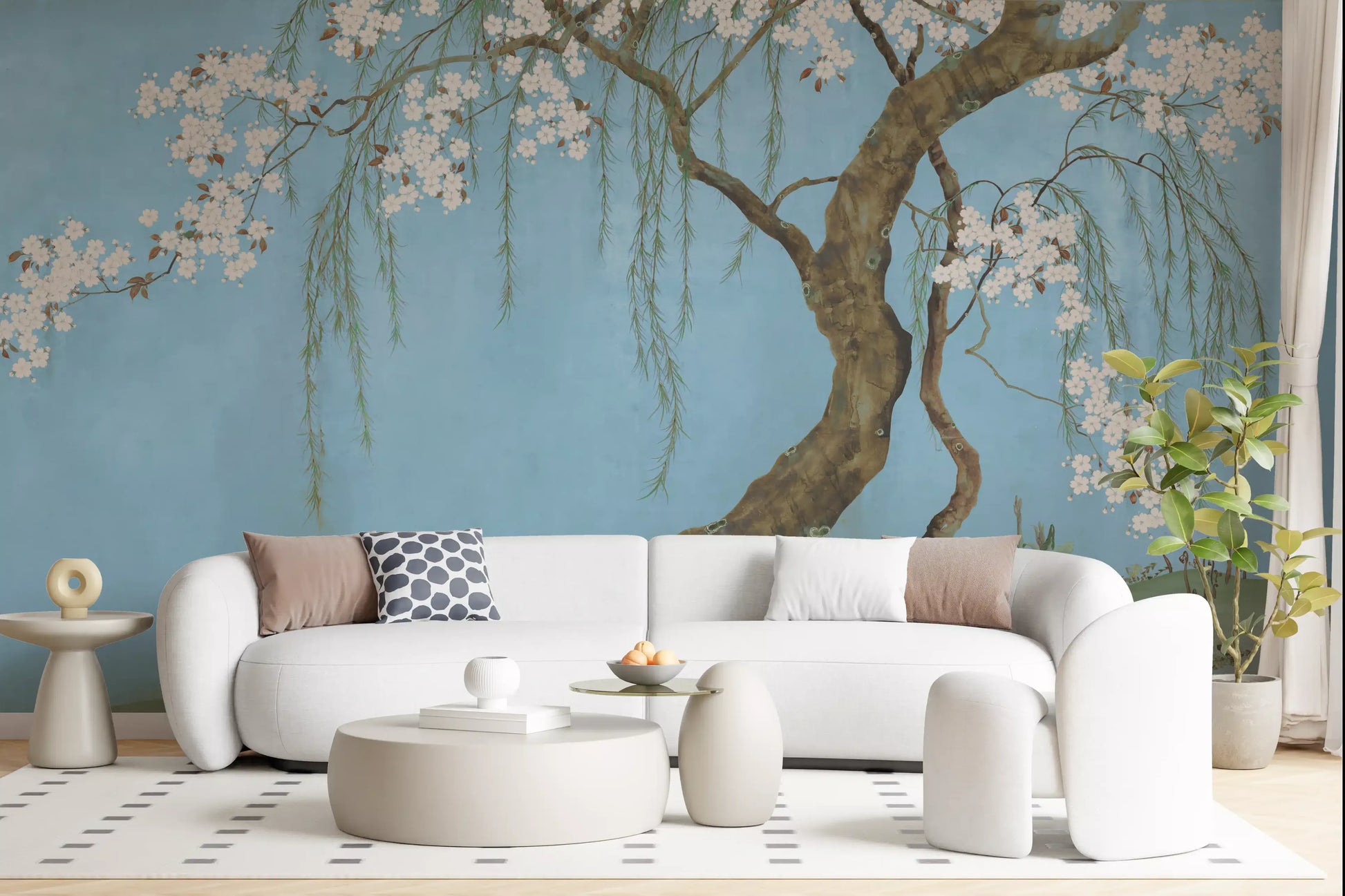 Serene Cherry Blossom Willow Wall Mural