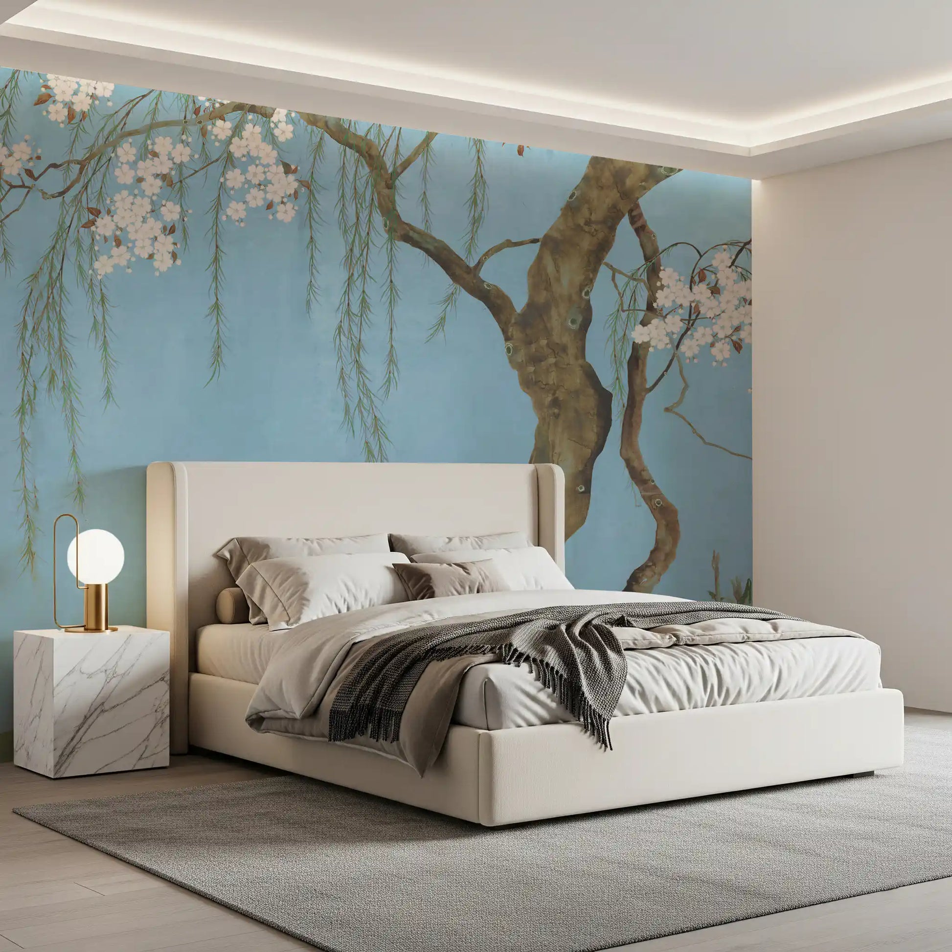Serene Cherry Blossom Willow Wall Mural